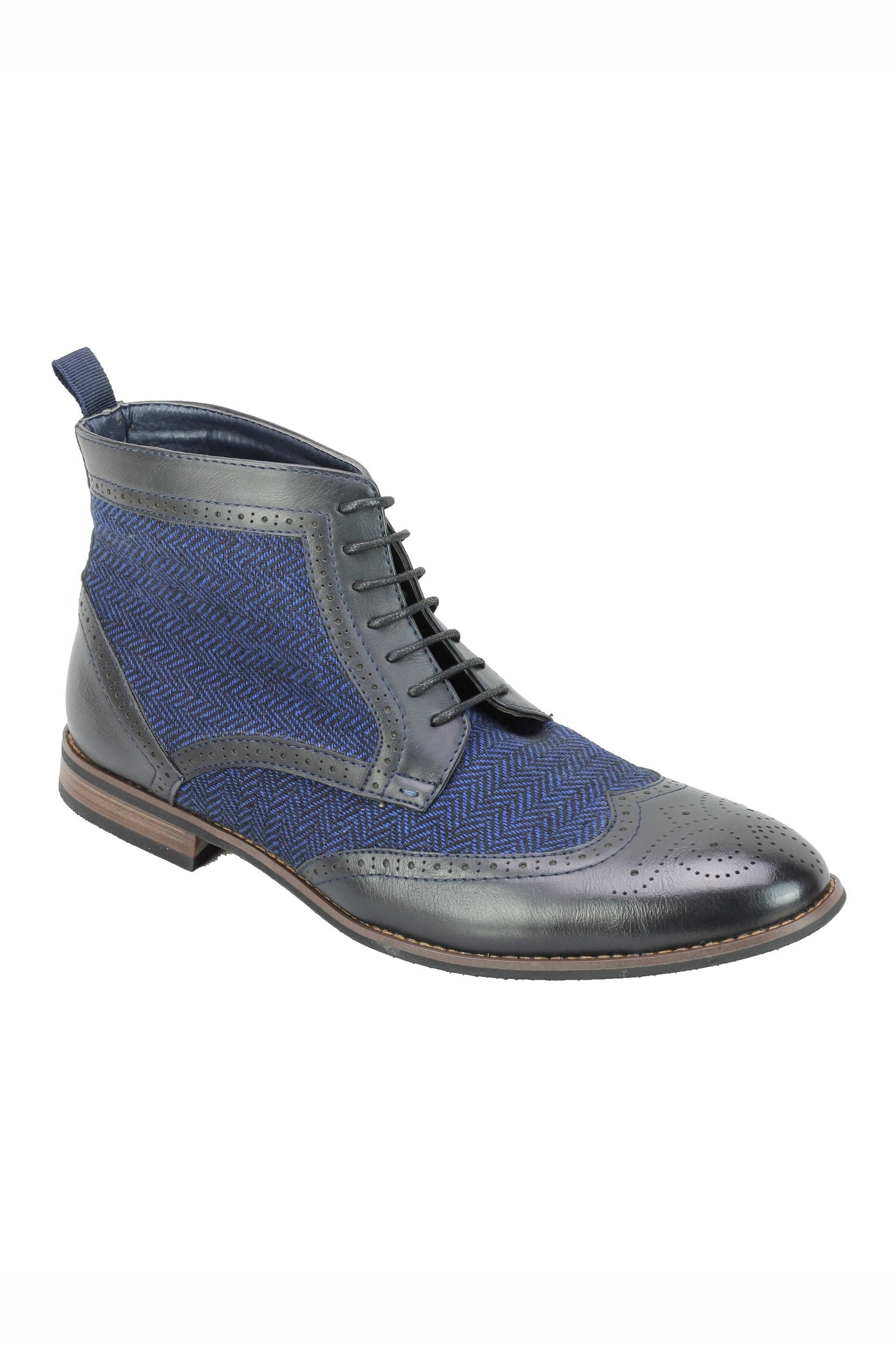 MENS FAUX LEATHER TWEED CLASSIC OXFORD BROGUE BOOTS FORMAL VINTAGE LACE UP SHOES