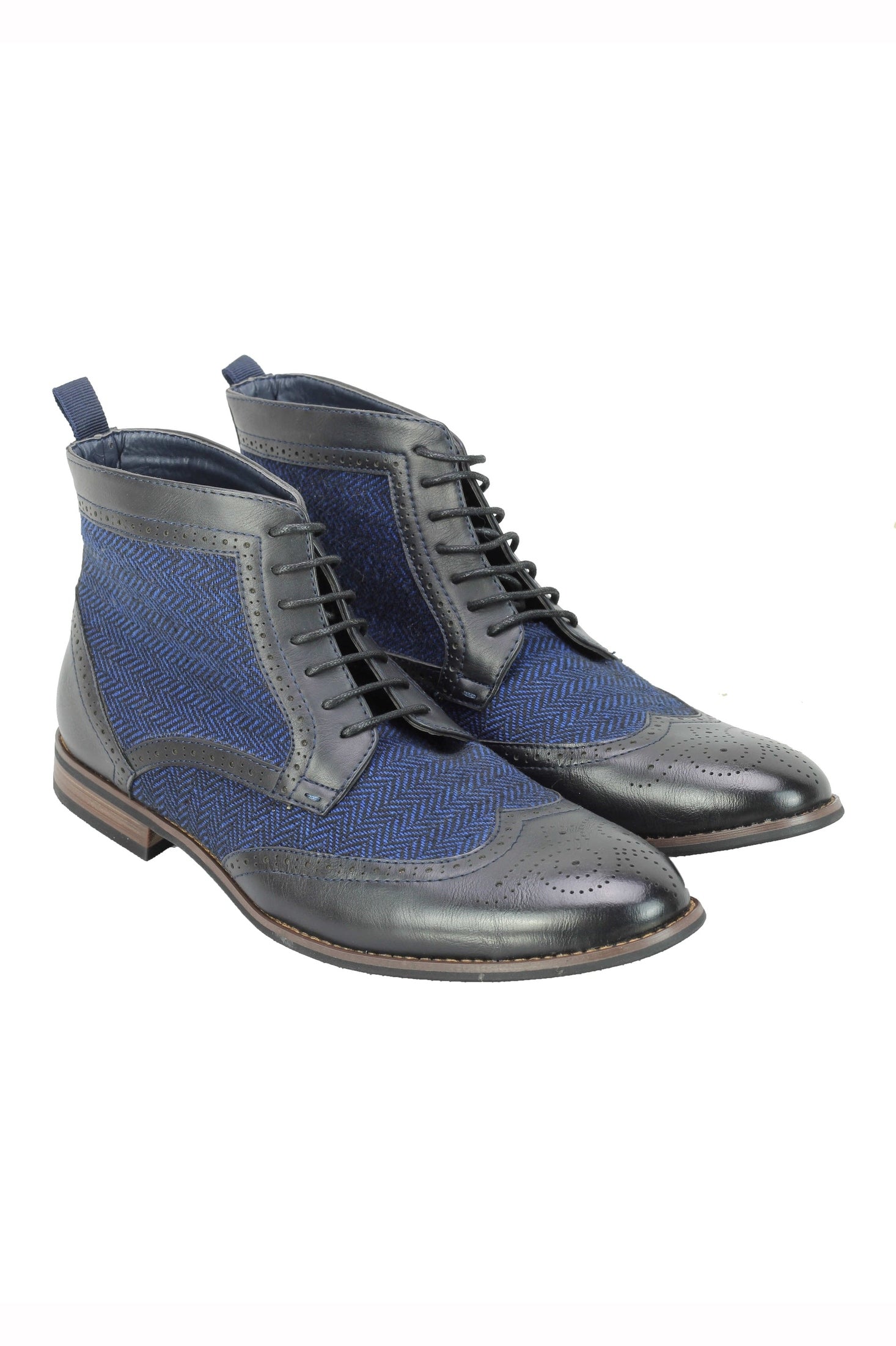 MENS FAUX LEATHER TWEED CLASSIC OXFORD BROGUE BOOTS FORMAL VINTAGE LACE UP SHOES