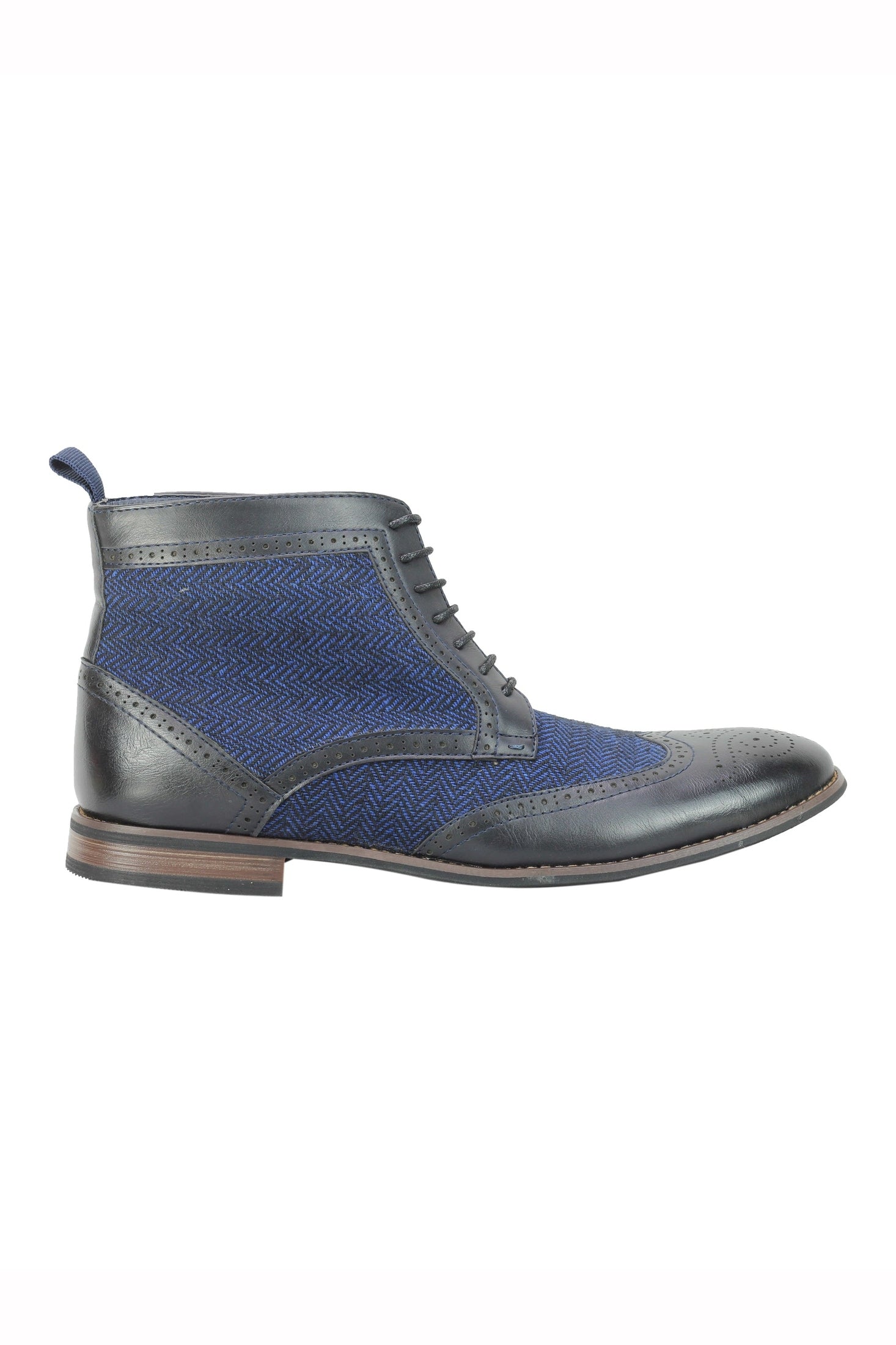 MENS FAUX LEATHER TWEED CLASSIC OXFORD BROGUE BOOTS FORMAL VINTAGE LACE UP SHOES