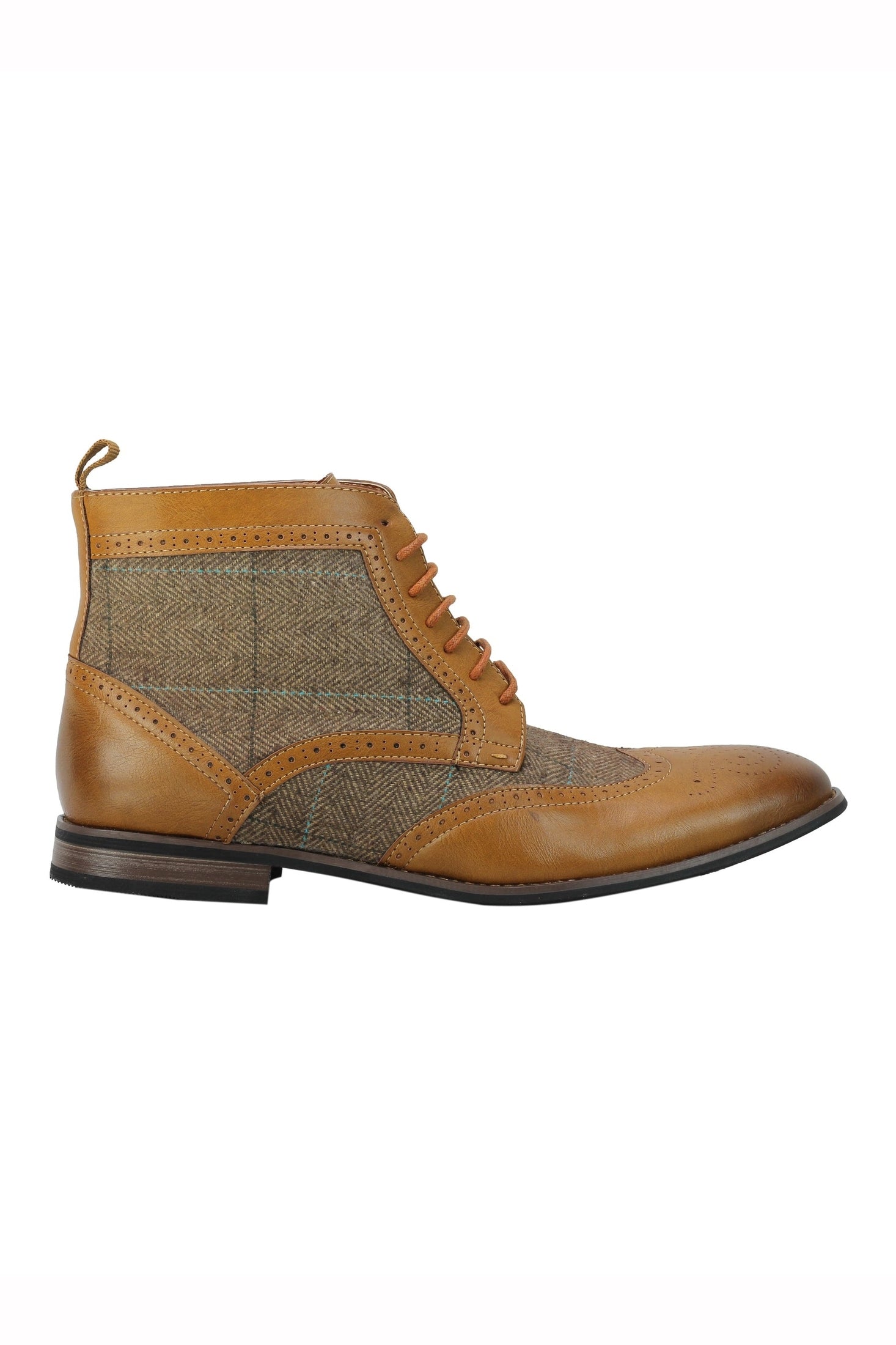 MENS FAUX LEATHER TWEED CLASSIC OXFORD BROGUE BOOTS FORMAL VINTAGE LACE UP SHOES