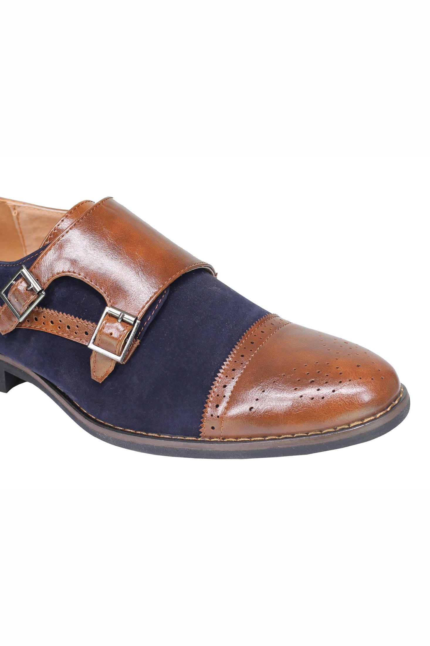 Mens Suede Leather Lined Monk Strap Shoes Classic Double Buckle Slip on Brogues