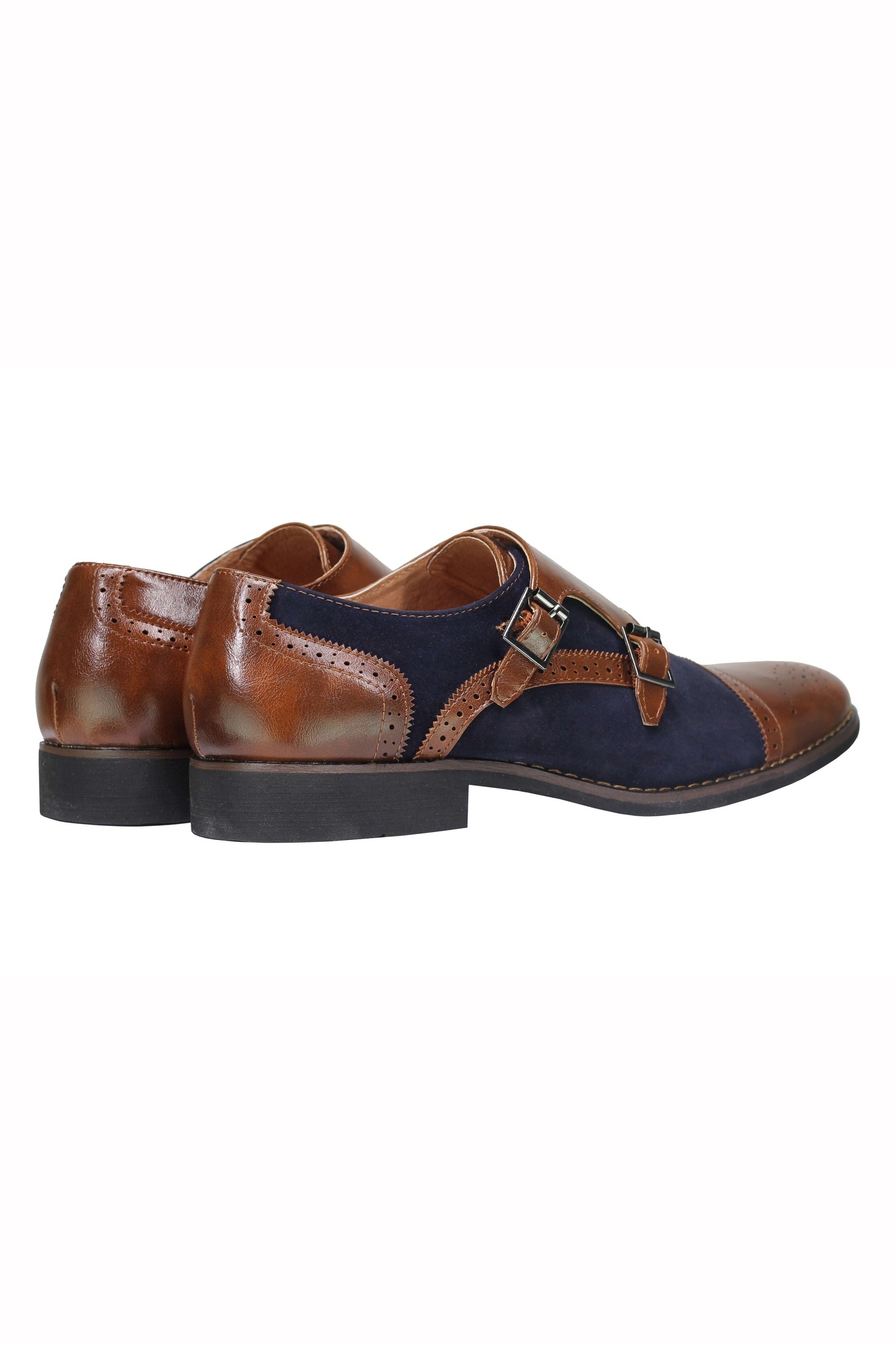 Mens Suede Leather Lined Monk Strap Shoes Classic Double Buckle Slip on Brogues