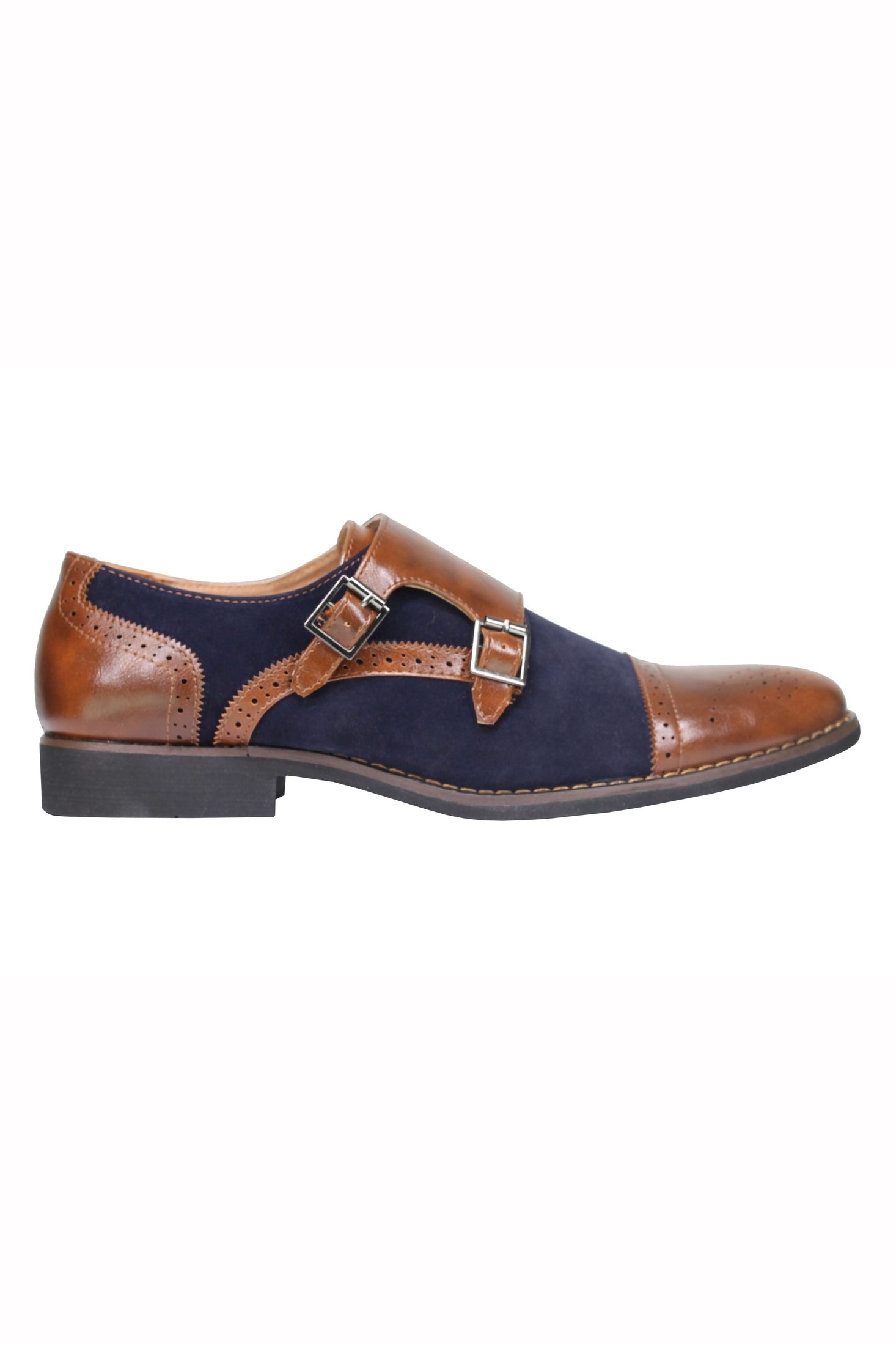 Mens Suede Leather Lined Monk Strap Shoes Classic Double Buckle Slip on Brogues