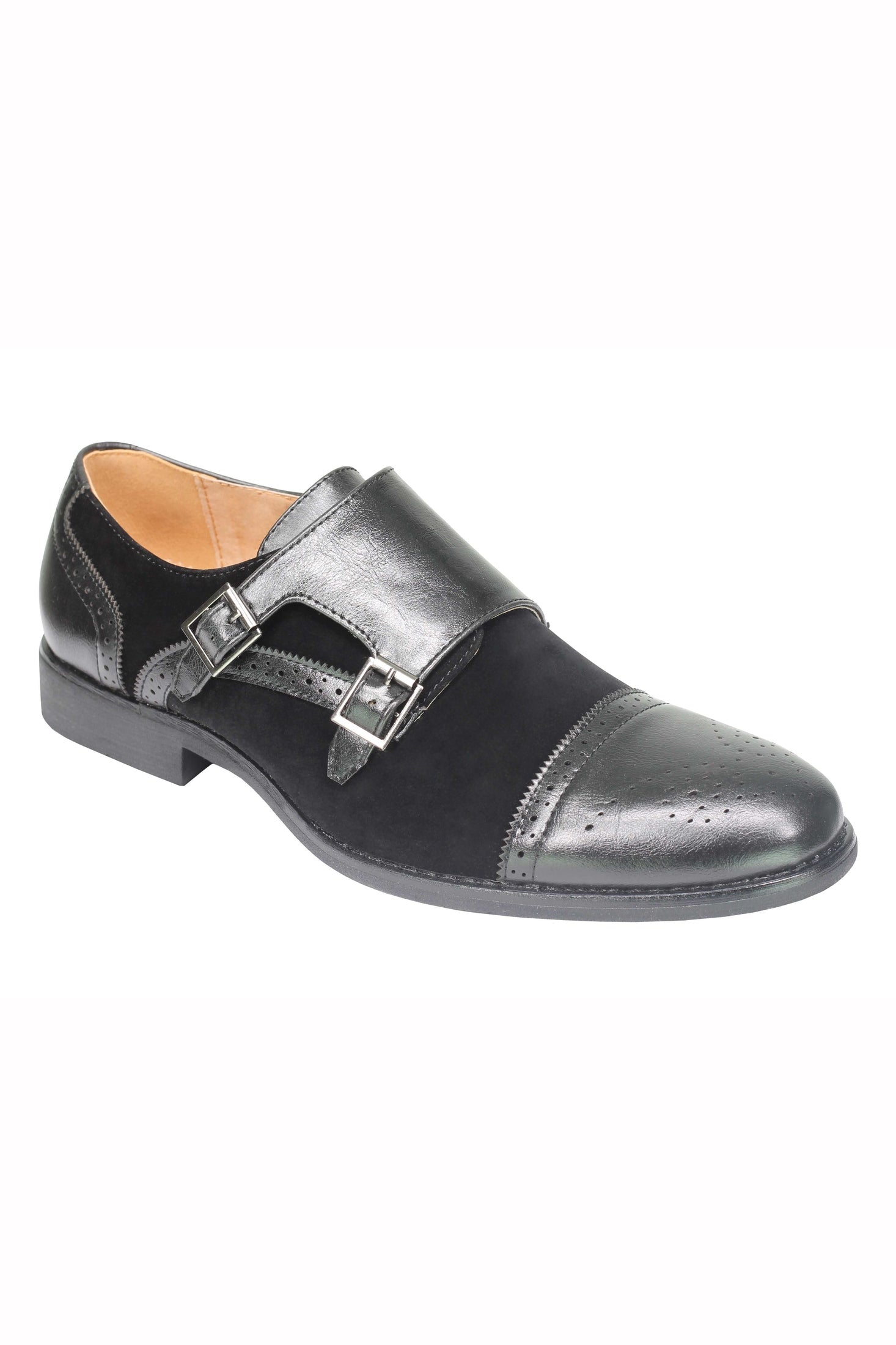 Mens Suede Leather Lined Monk Strap Shoes Classic Double Buckle Slip on Brogues