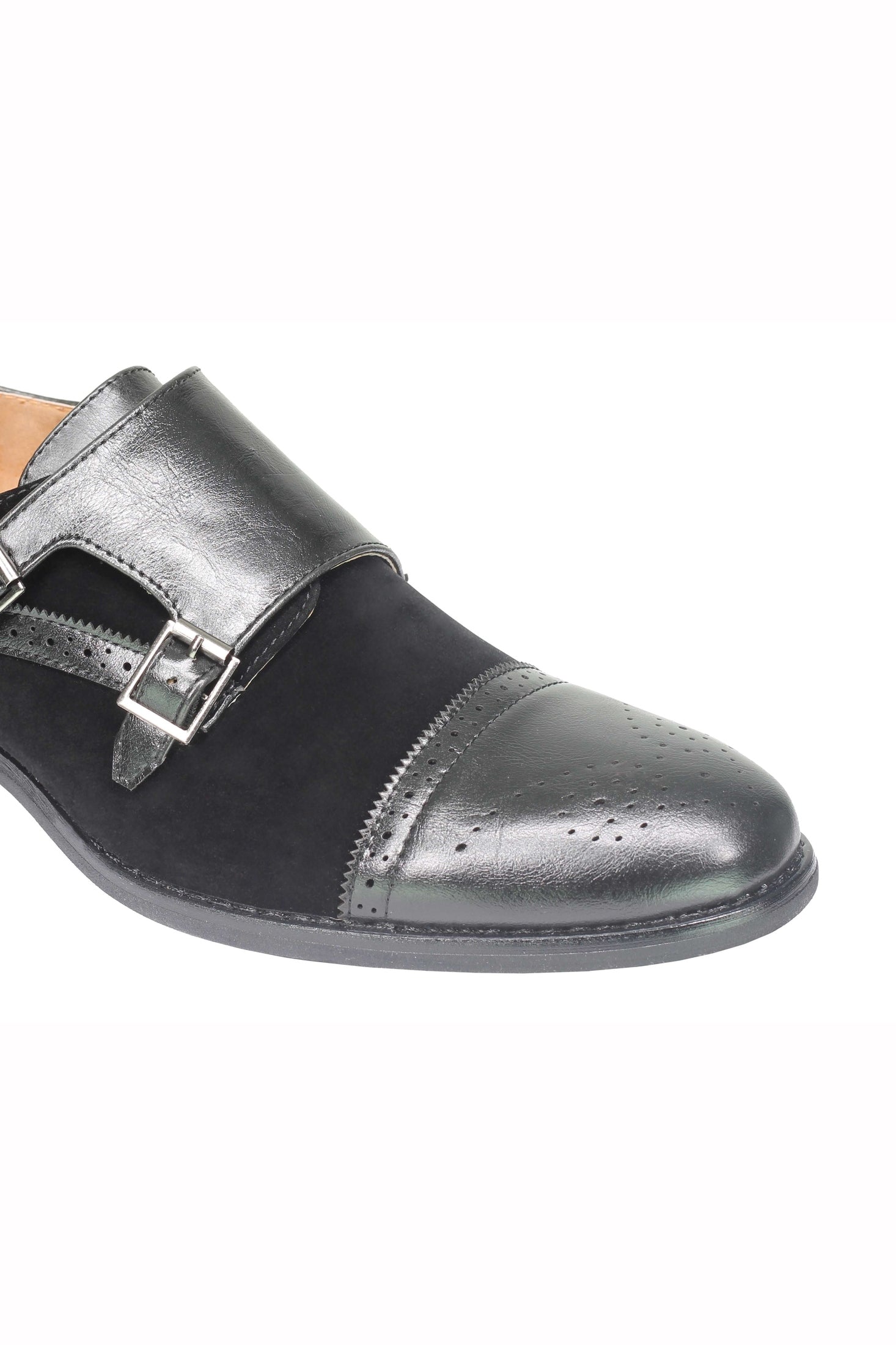 Mens Suede Leather Lined Monk Strap Shoes Classic Double Buckle Slip on Brogues