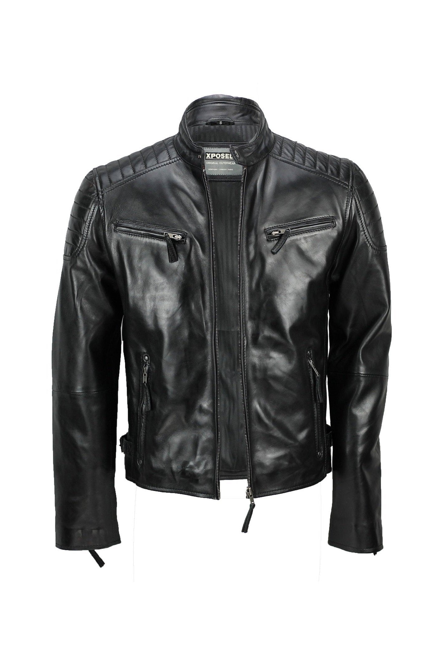 MensReal Soft Leather Slim Fit Black Retro Zip Urban Smart Casual Biker Jacket