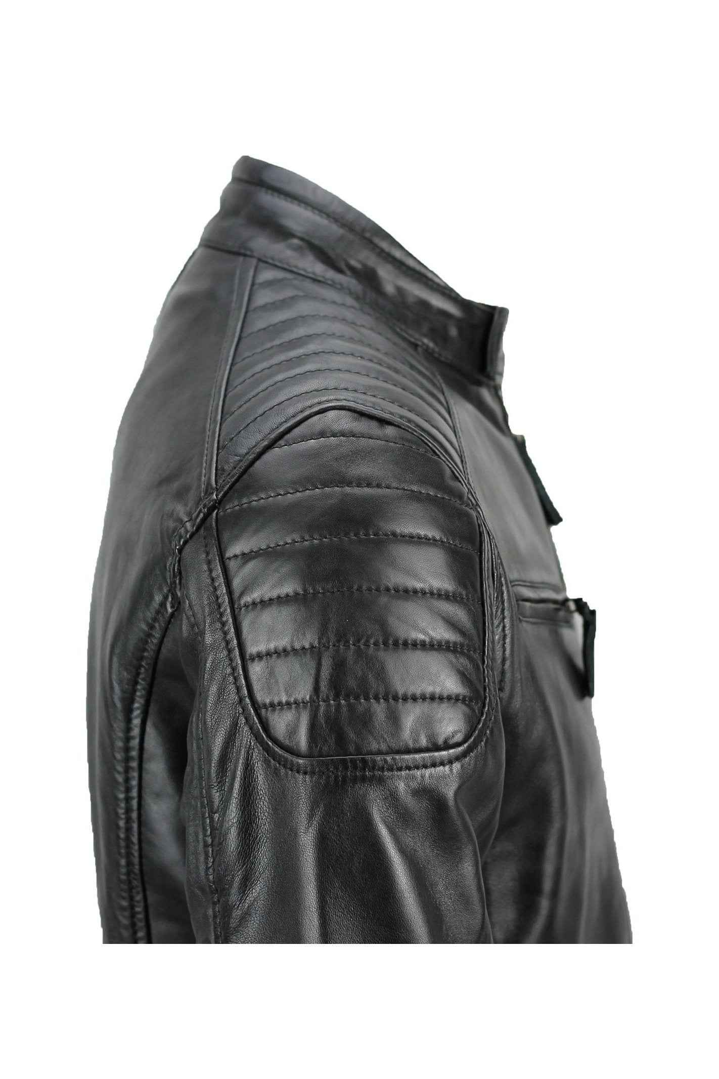 MensReal Soft Leather Slim Fit Black Retro Zip Urban Smart Casual Biker Jacket