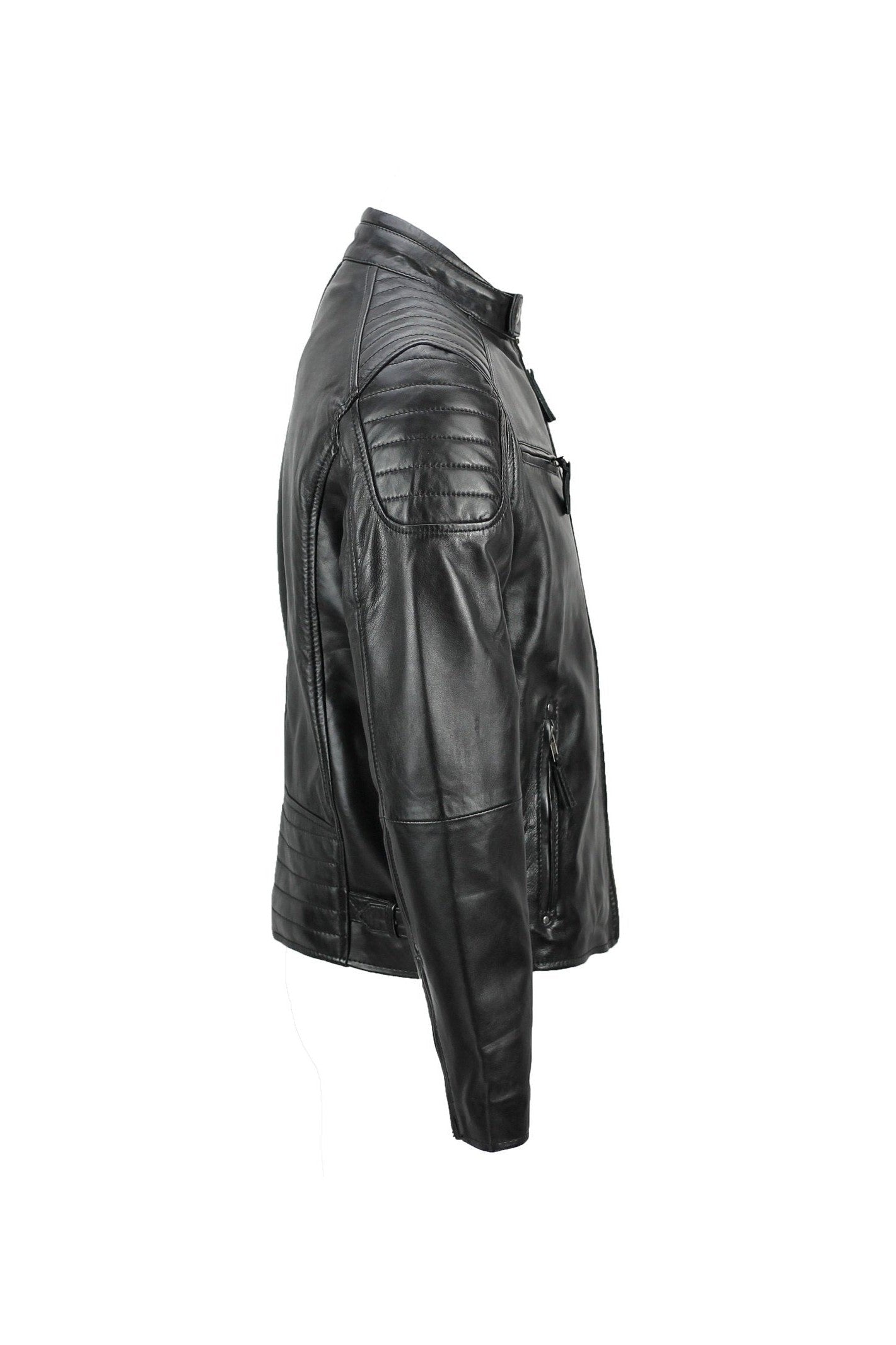 MensReal Soft Leather Slim Fit Black Retro Zip Urban Smart Casual Biker Jacket