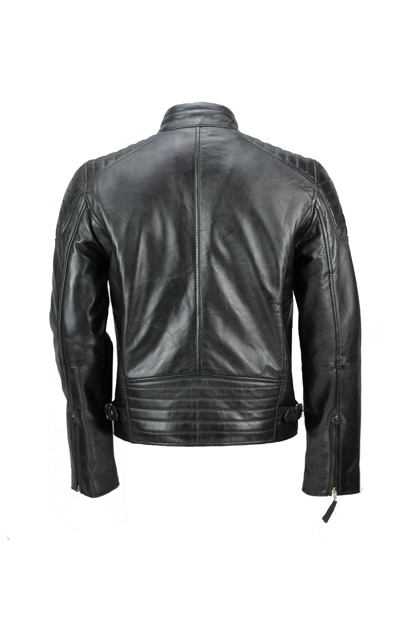 MensReal Soft Leather Slim Fit Black Retro Zip Urban Smart Casual Biker Jacket