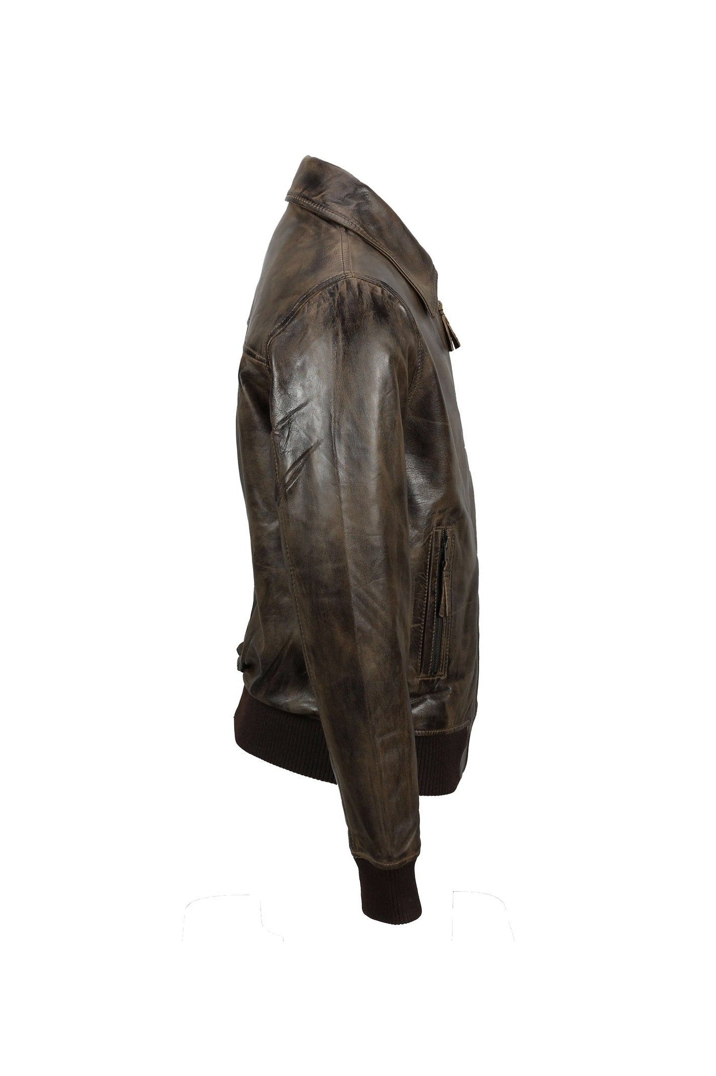 BOMBER COLLAR BIKER LEATHER JACKET IN BROWN