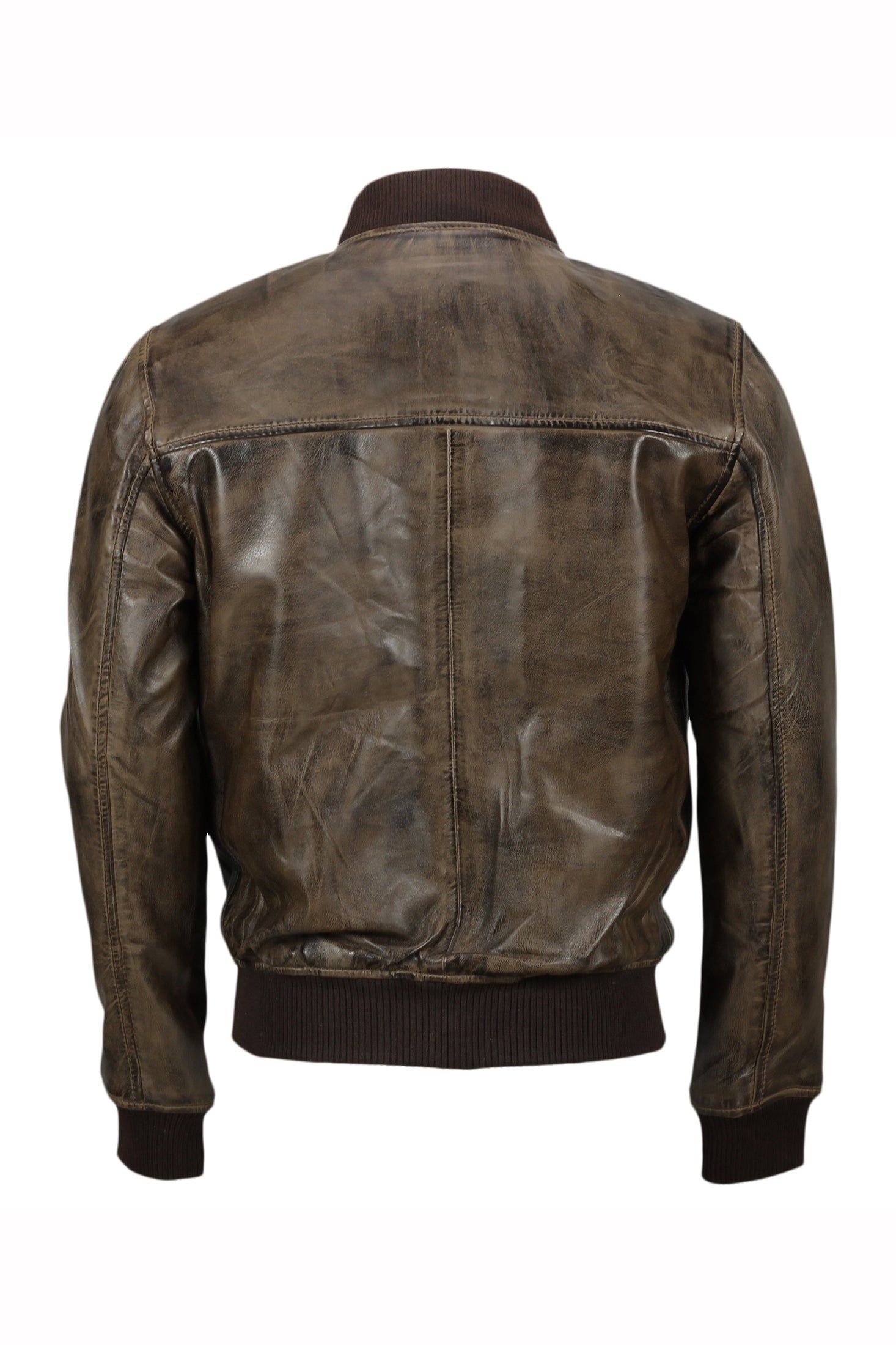 BOMBER NO COLLAR BROWN LEATHER JACKET