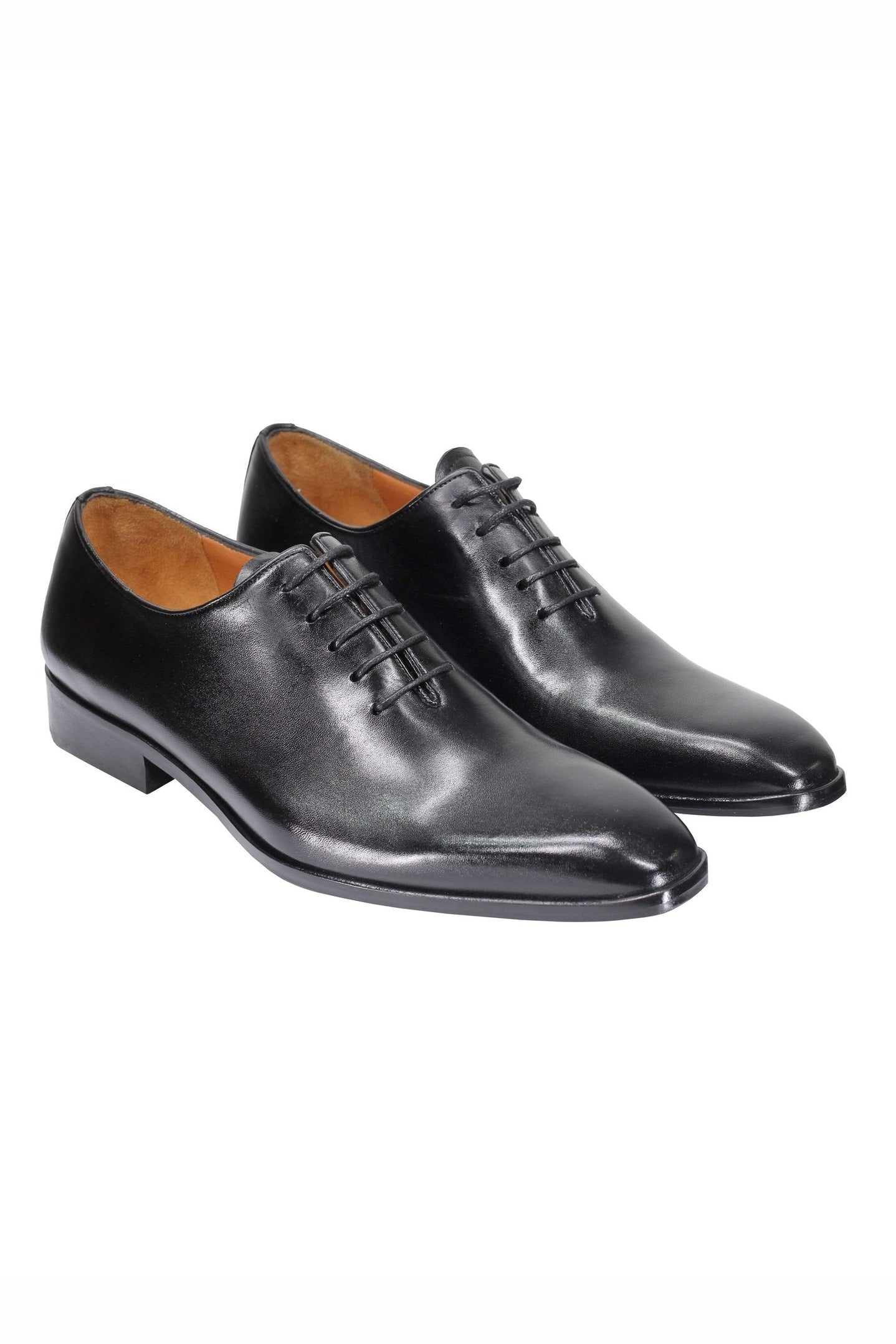 BLACK CALF LEATHER WHOLECUT OXFORD LACE UP SHOES