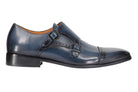 BLUE CALF LEATHER SEMI BROGUE MONK SHOES