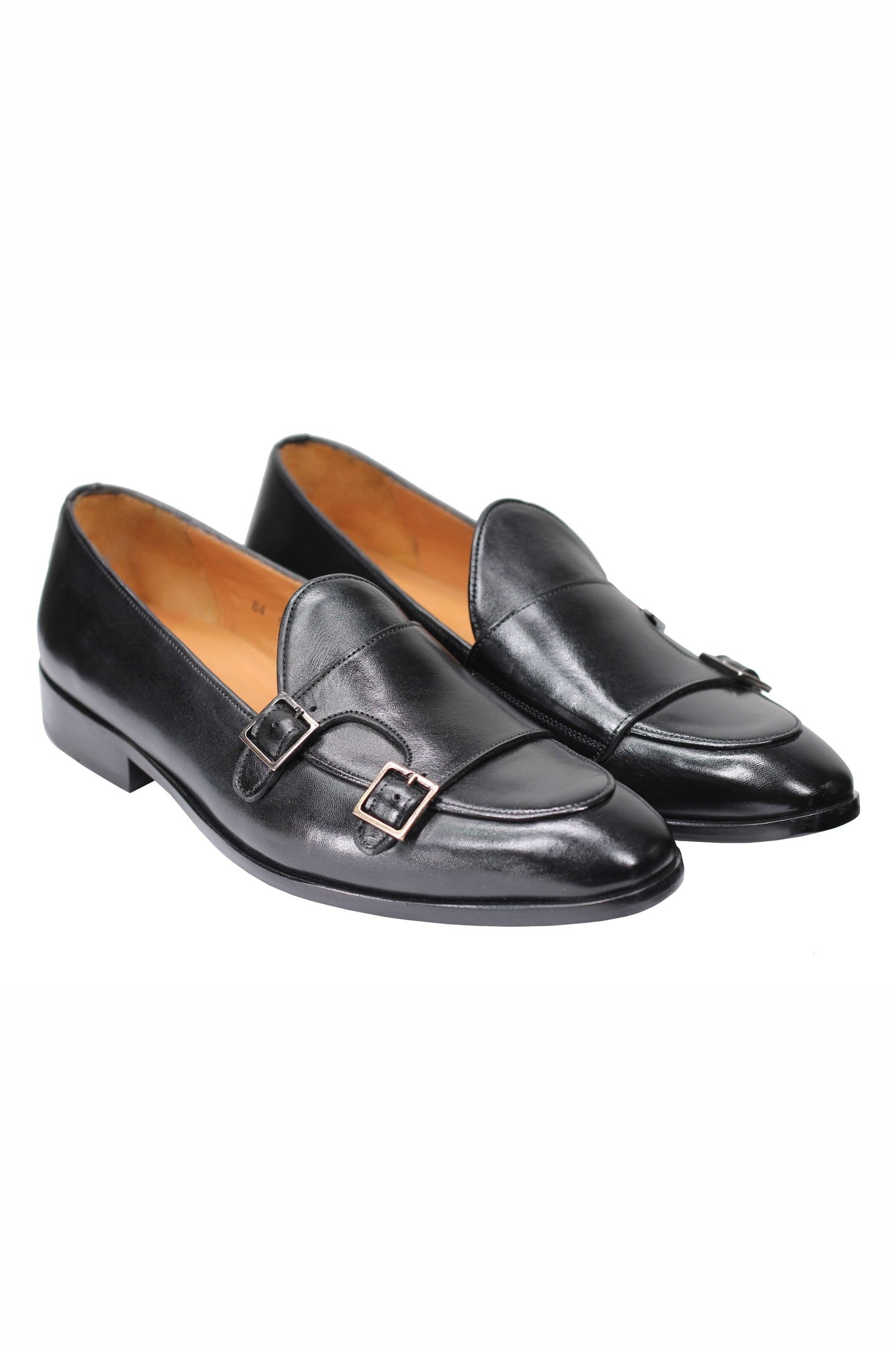 Black Calf Leather Double Monk Shoes