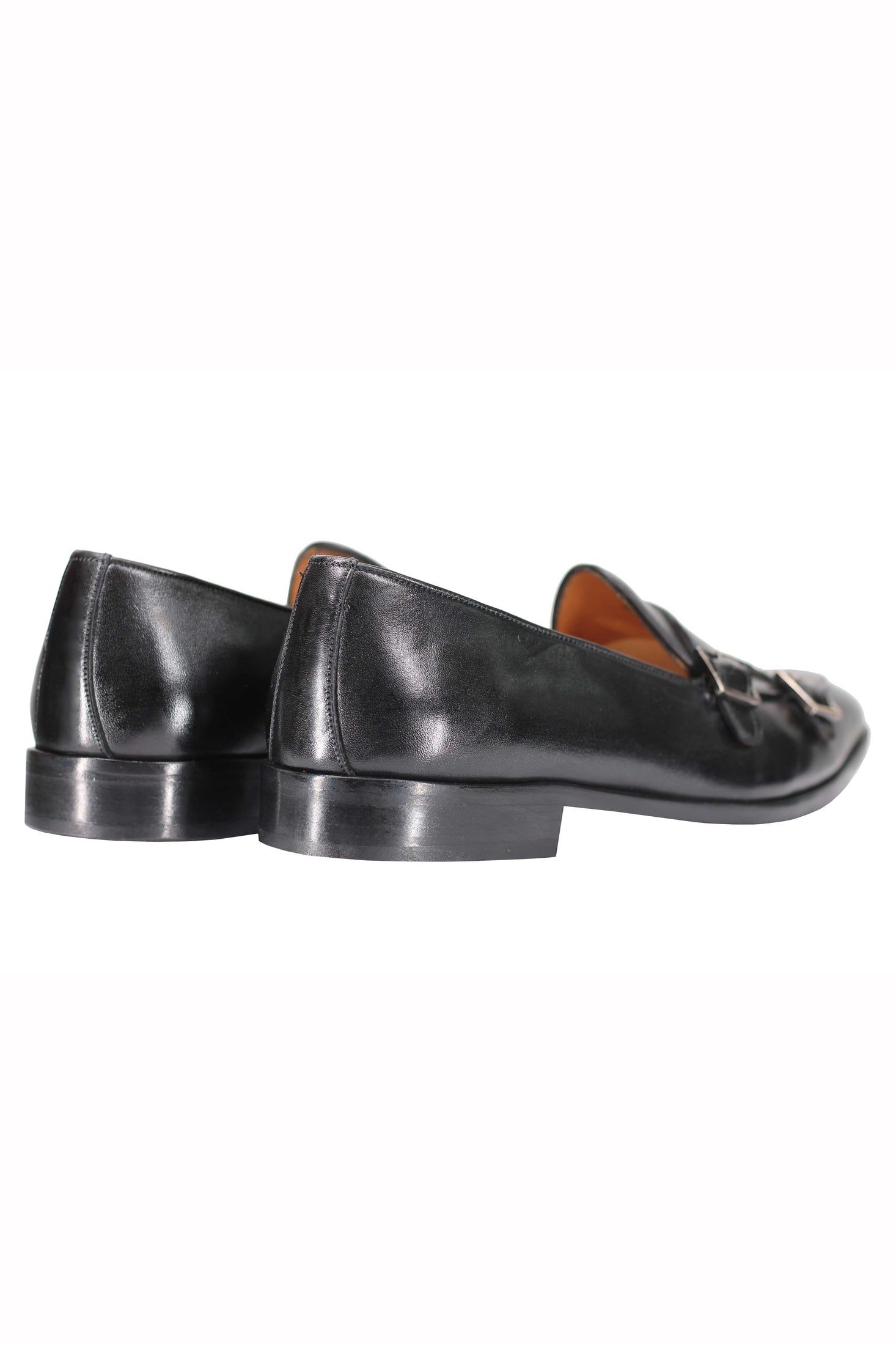 Black Calf Leather Double Monk Shoes