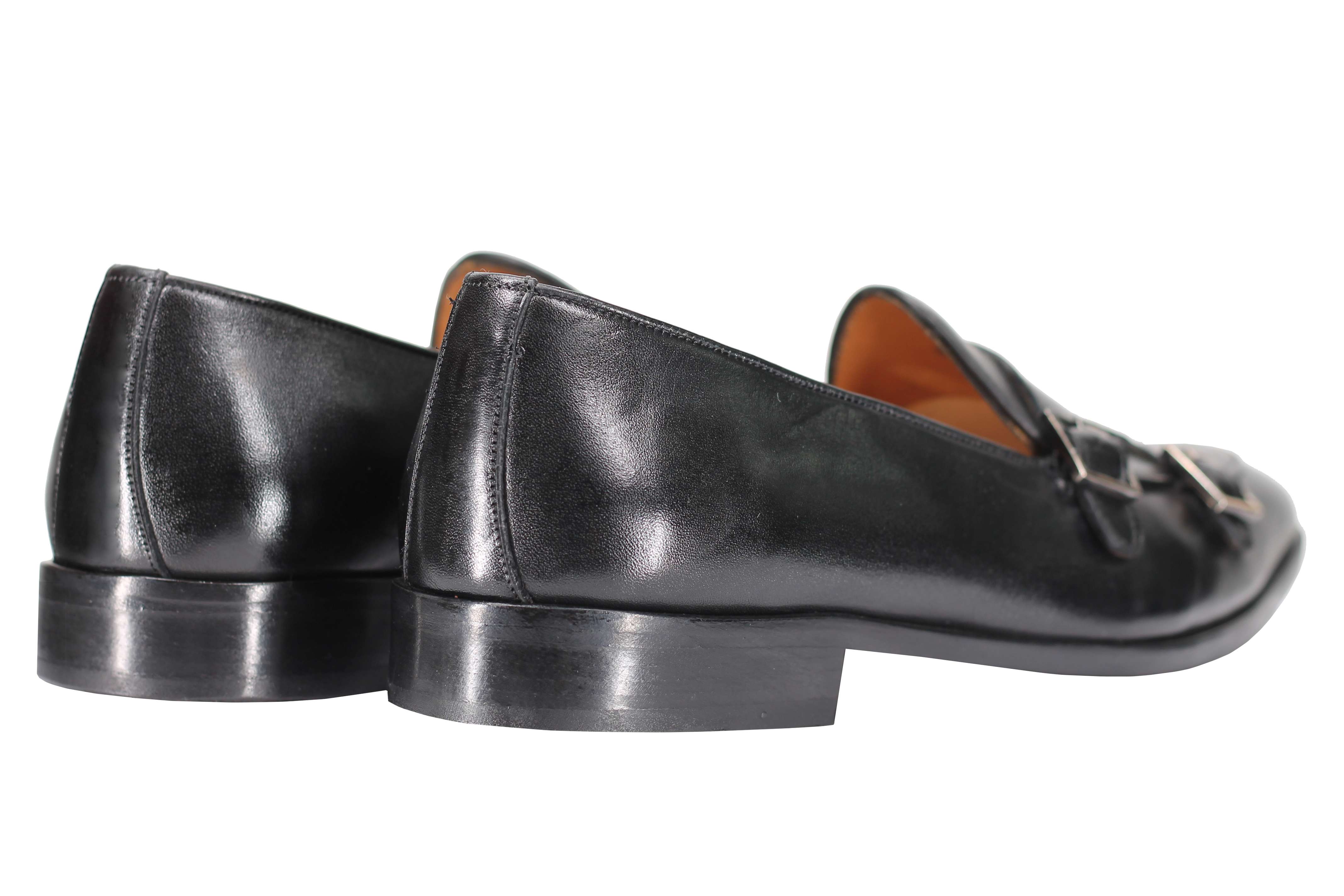 Black Calf Leather Double Monk Shoes