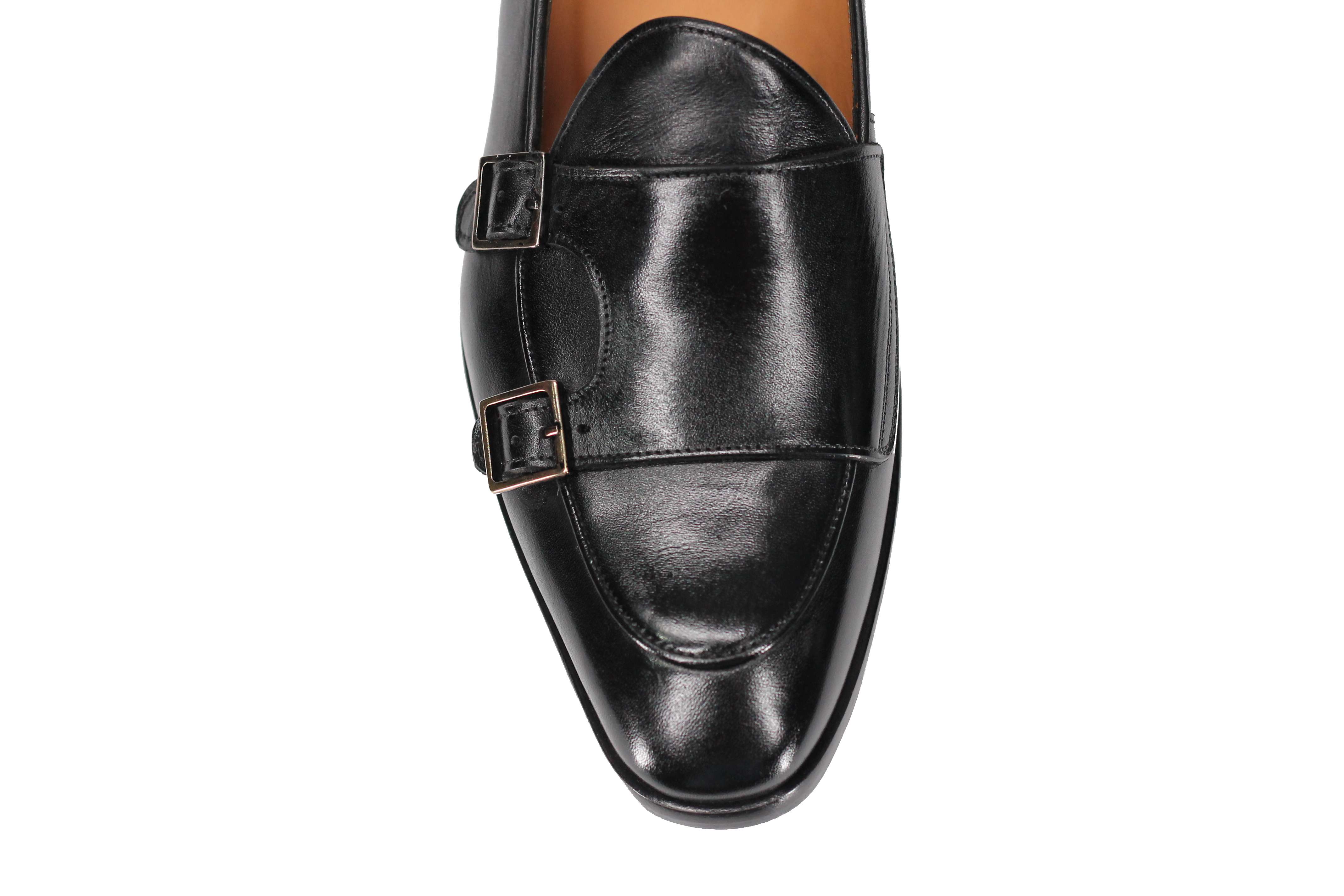 Black Calf Leather Double Monk Shoes