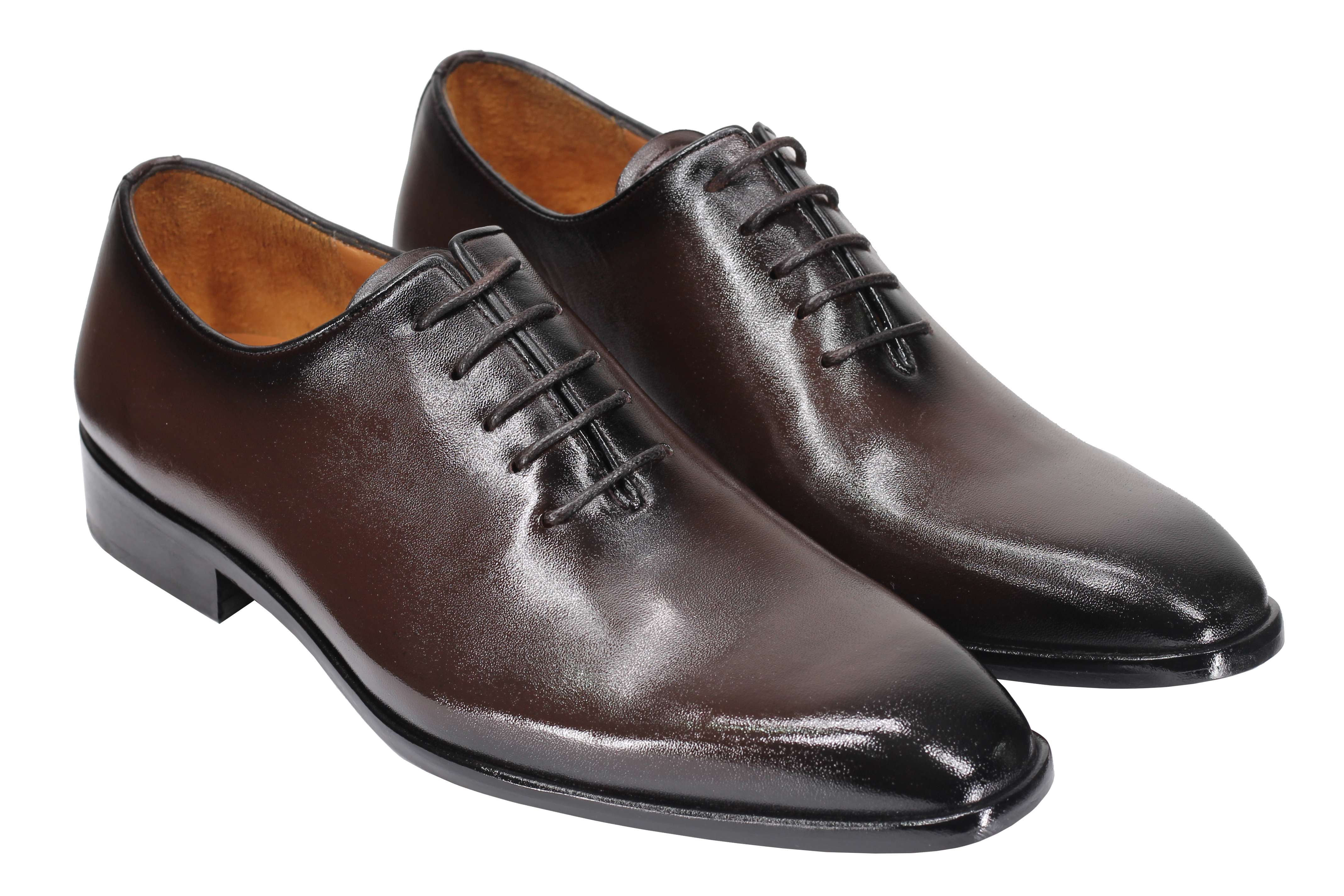 CALF LEATHER WHOLECUT OXFORD LACE UP SHOES IN BROWN