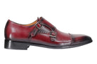 MAROON CALF LEATHER SEMI BROGUE MONK SHOES