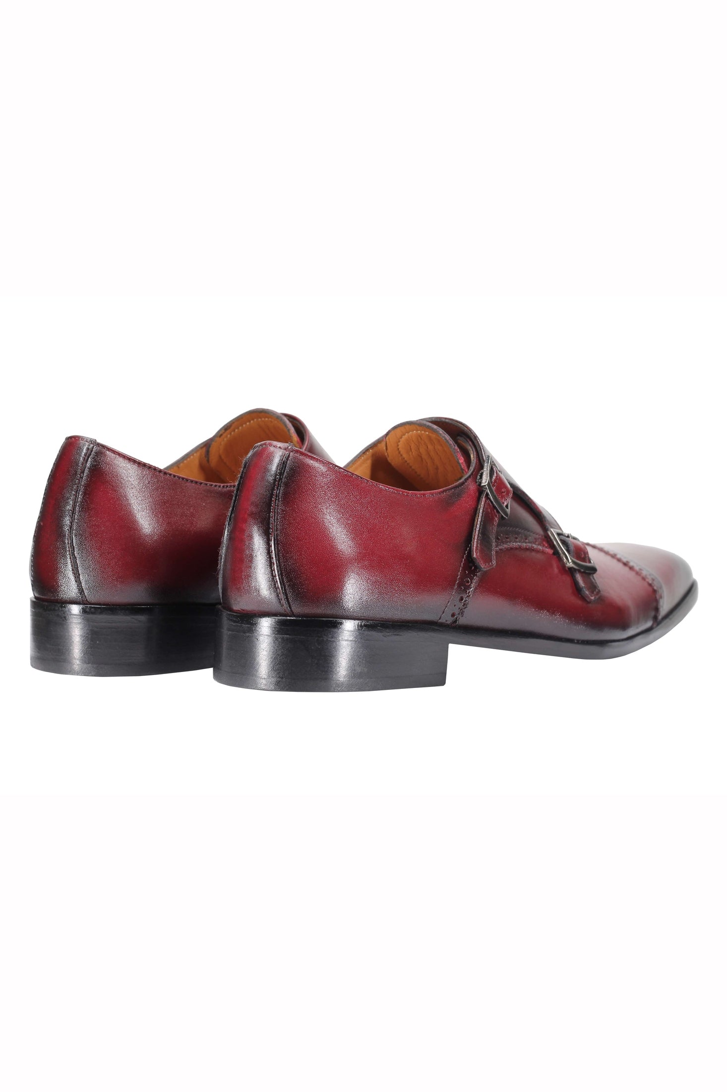 MAROON CALF LEATHER SEMI BROGUE MONK SHOES