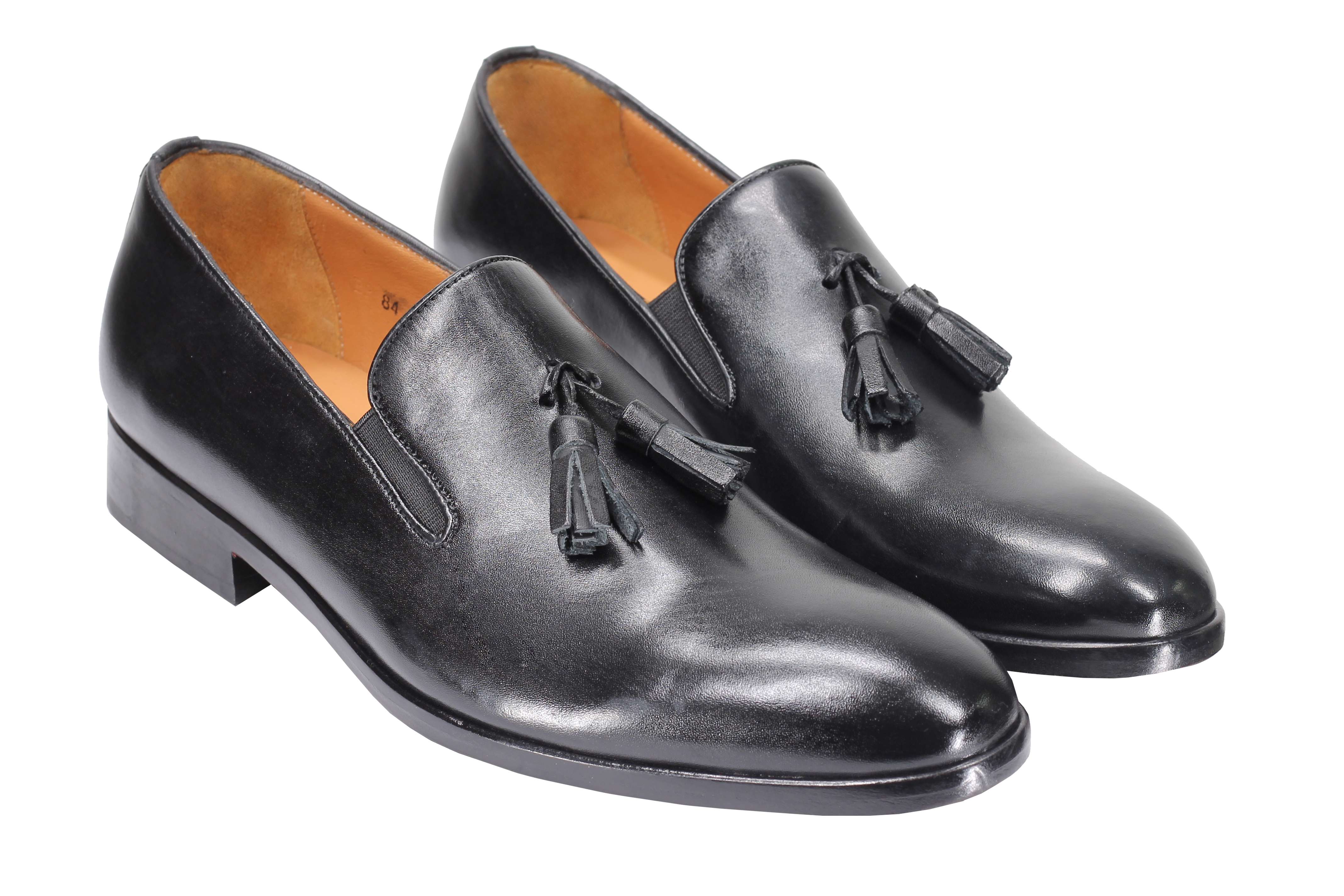 BLACK CALF LEATHER TASSEL LOAFERS