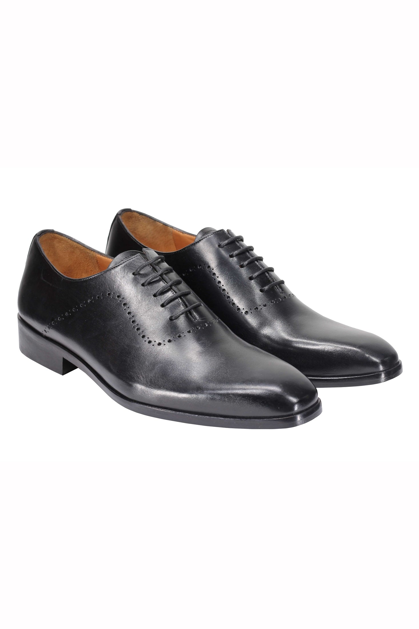 BLACK CALF LEATHER OXFORD LACE UP BROGUE SHOES
