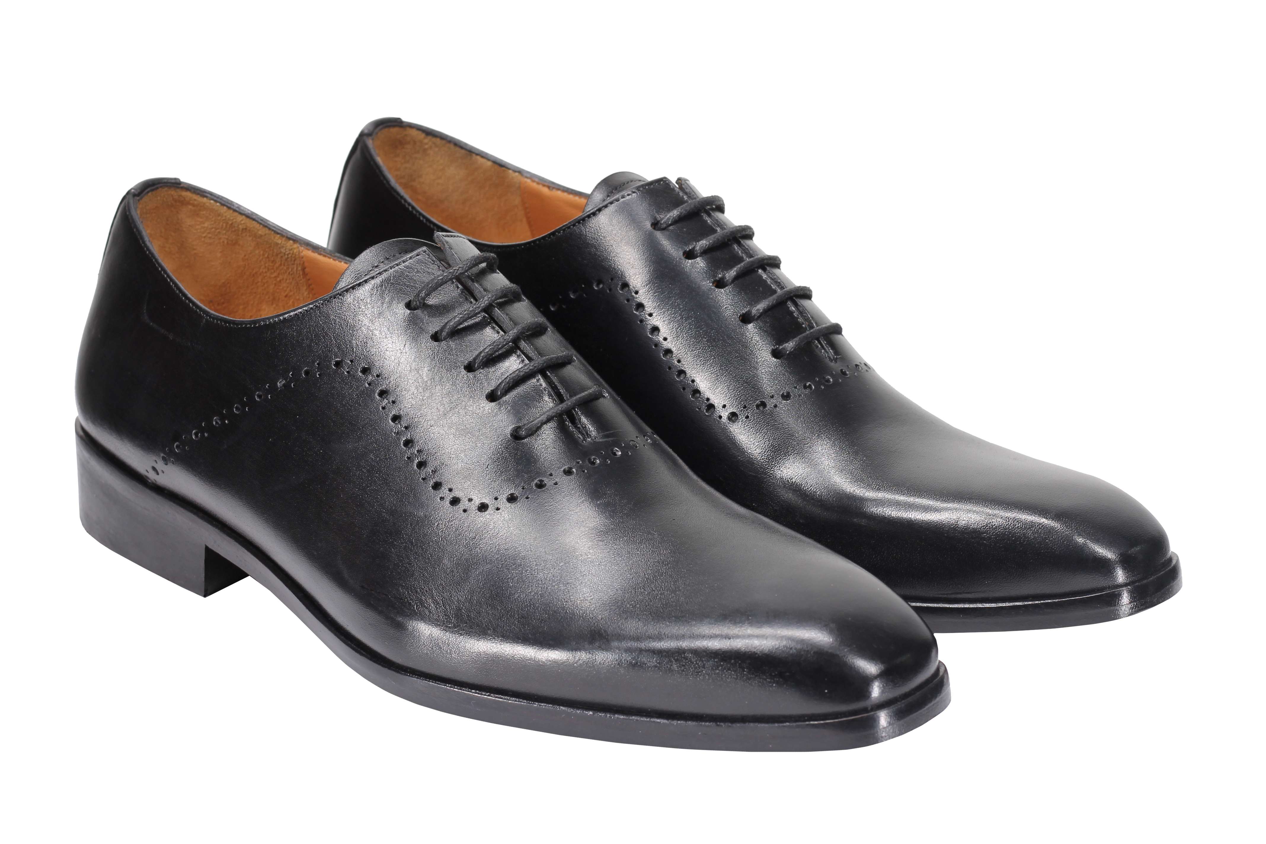 BLACK CALF LEATHER OXFORD LACE UP BROGUE SHOES