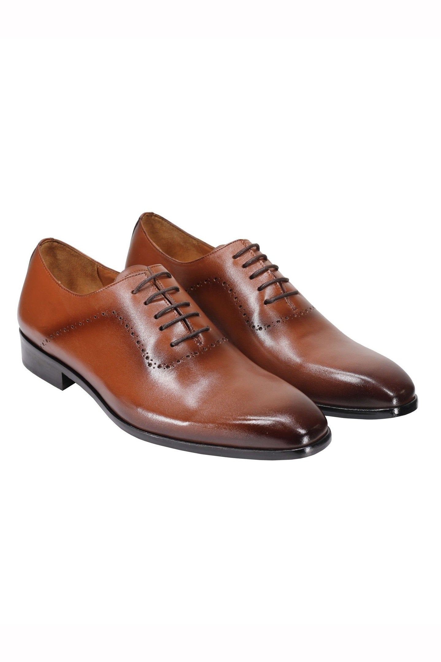 BROWN CALF LEATHER OXFORD LACE UP BROGUE SHOES