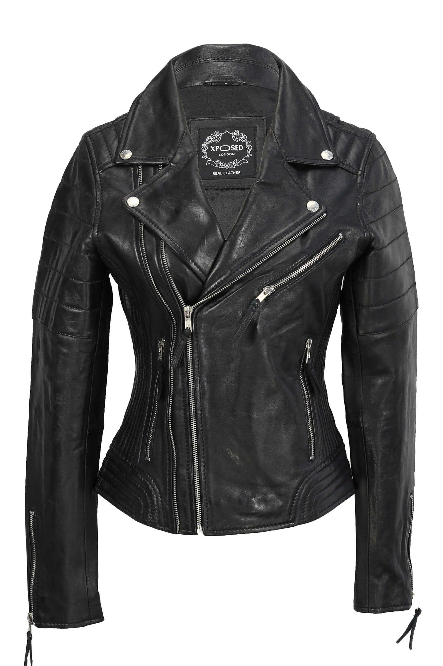 LADIE'S SLIM FIT BIKER JACKET IN BLACK