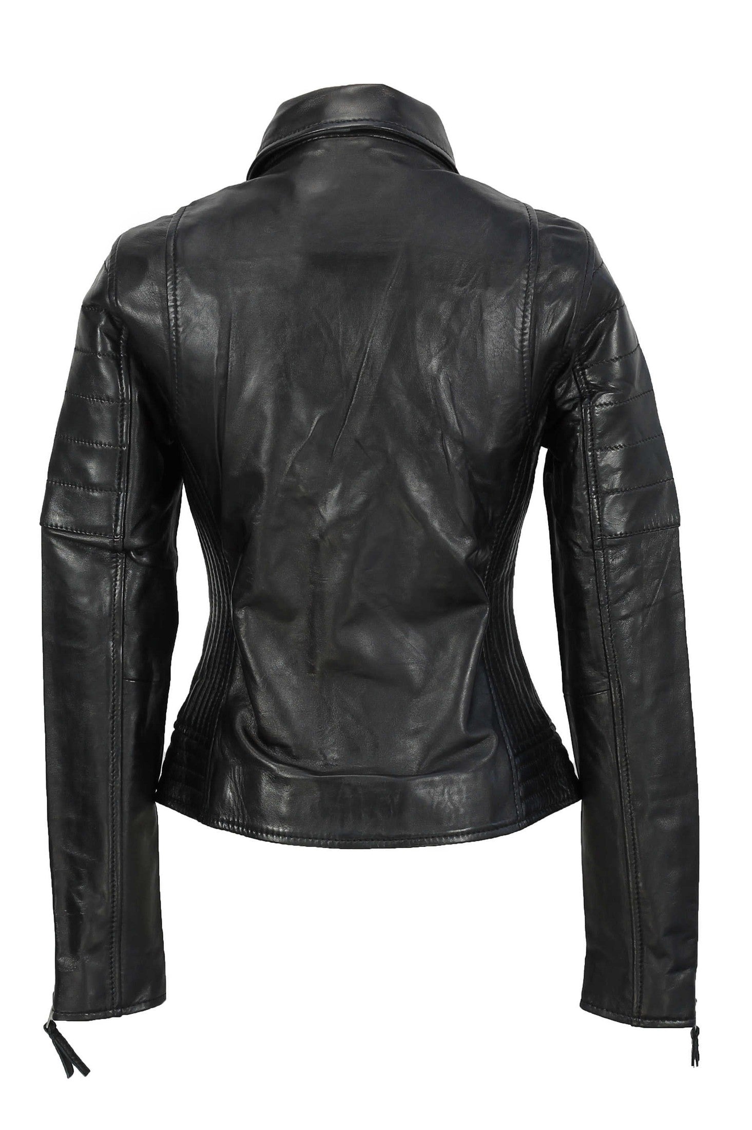 LADIE'S SLIM FIT BIKER JACKET IN BLACK