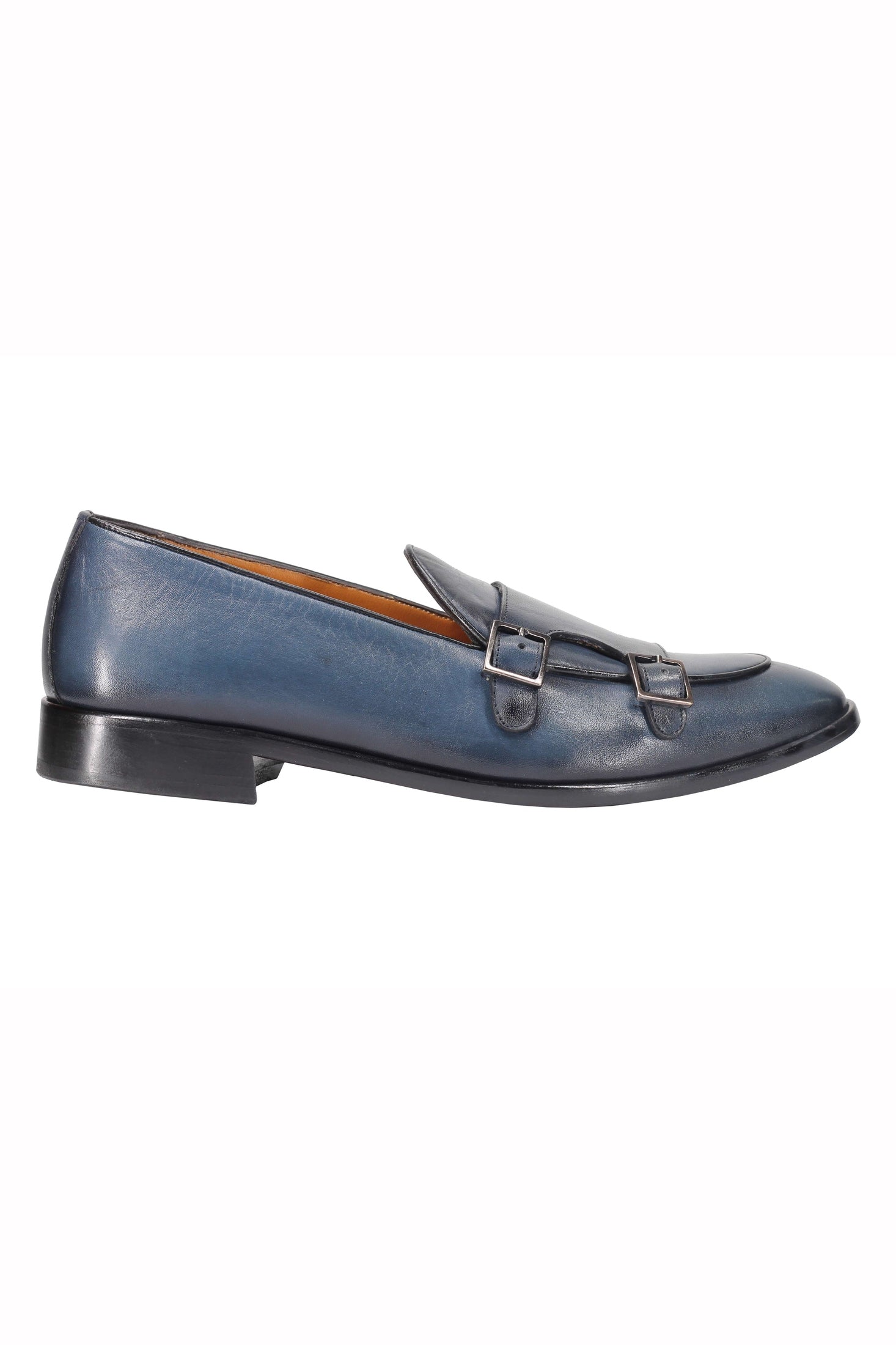 Blue Calf Leather Double Monk Loafers