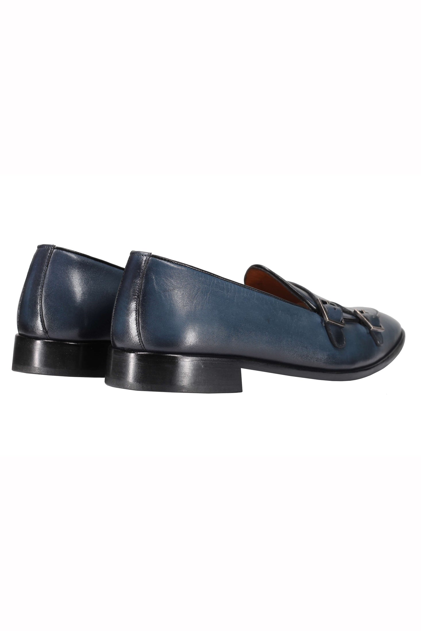 Blue Calf Leather Double Monk Loafers