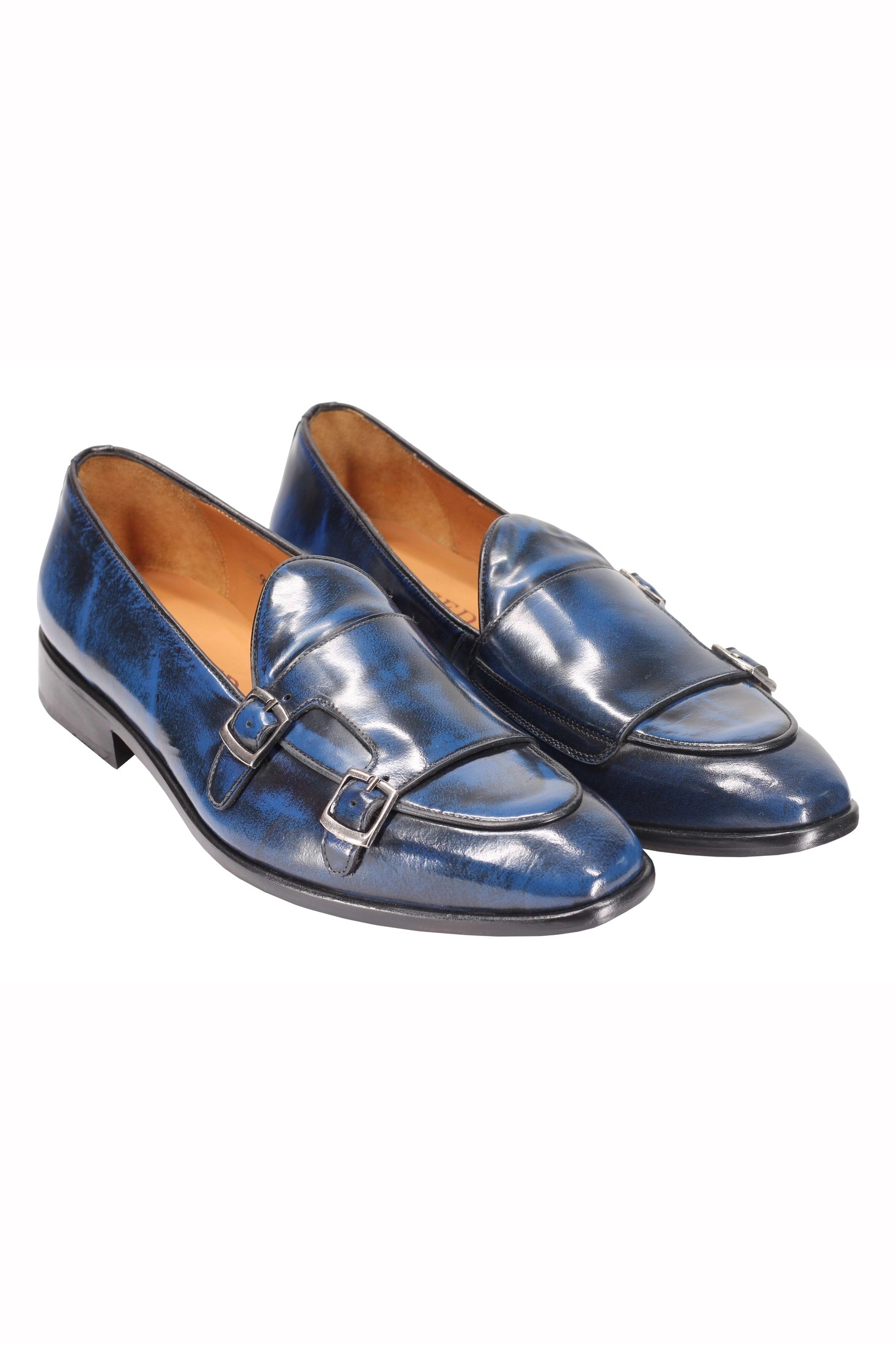 Blue Calf Leather Monk Shoes
