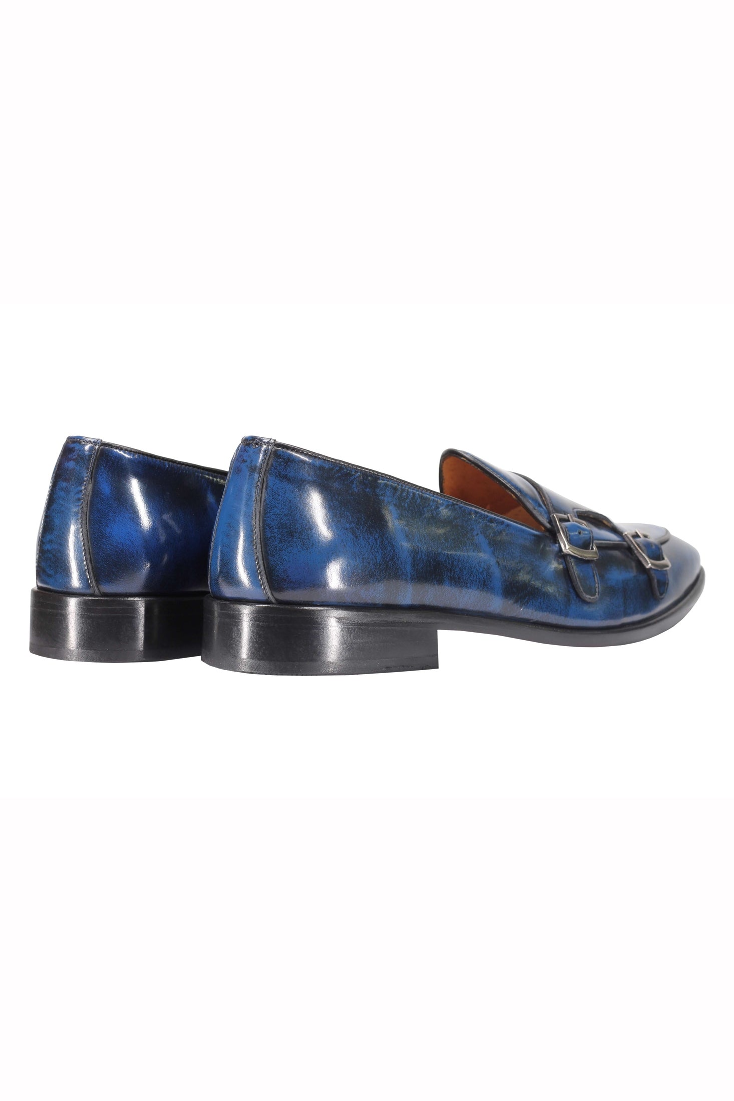 Blue Calf Leather Monk Shoes