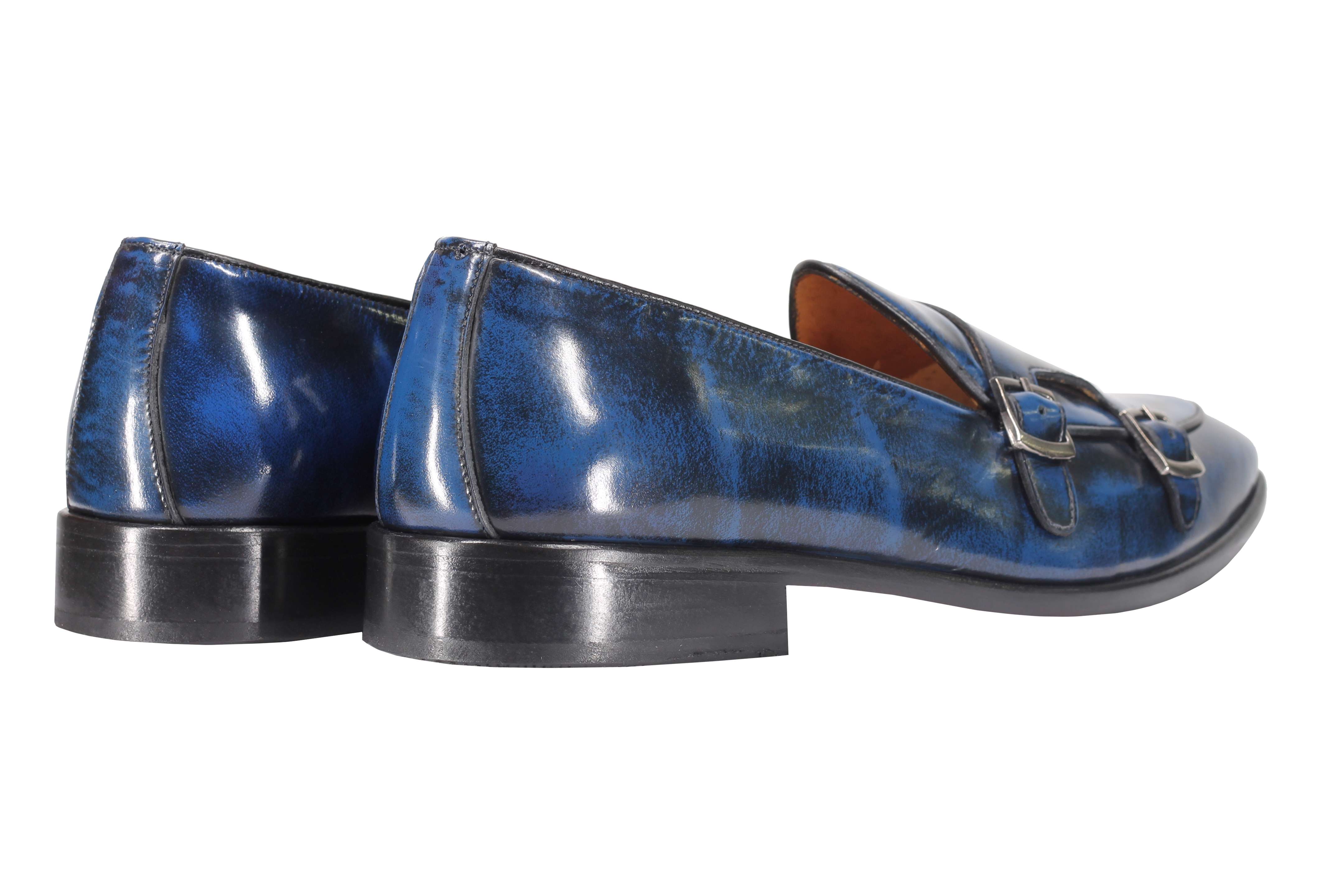 Blue Calf Leather Monk Shoes
