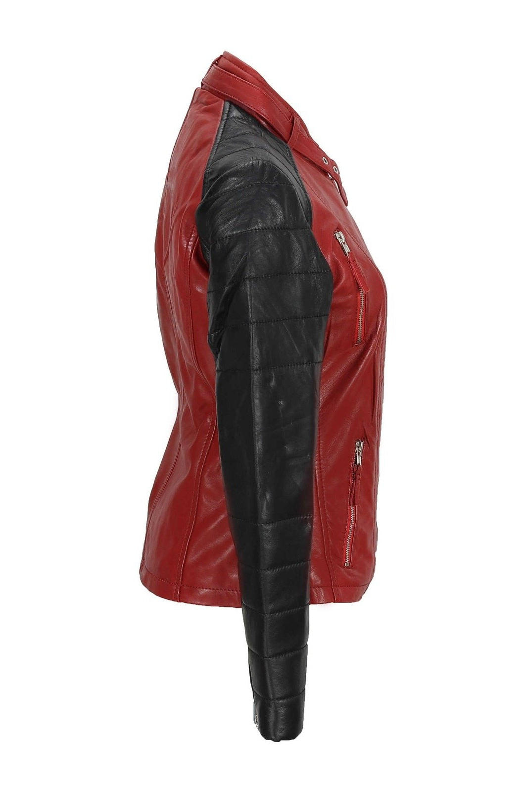 New Ladies Black Red Vintage Soft Genuine Real Leather Biker Jacket Size Fitted