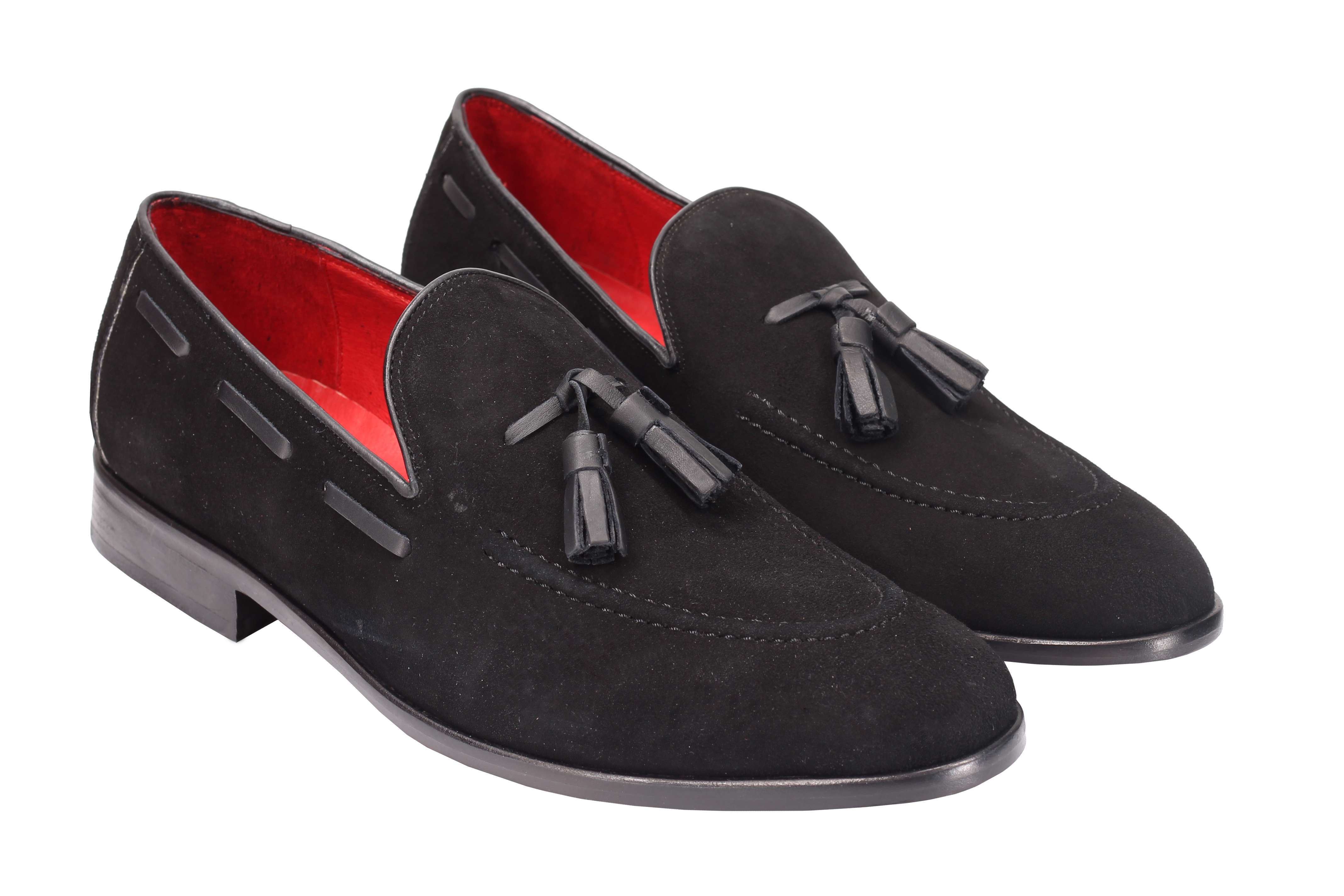 BLACK SUDED LEATHER TASSEL LOAFERS