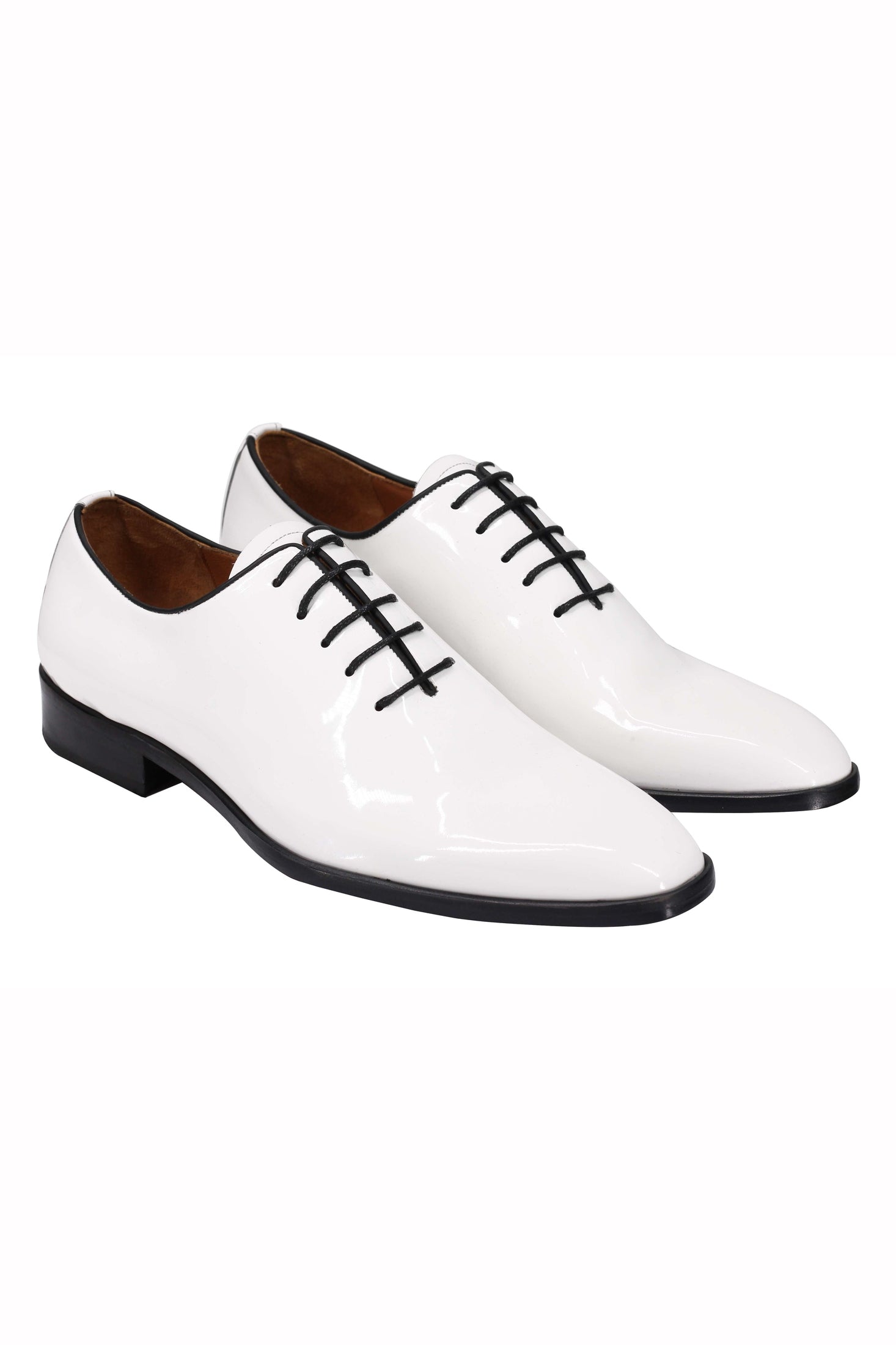WHITE LEATHER SHINY OXFORD LACE UP SHOES
