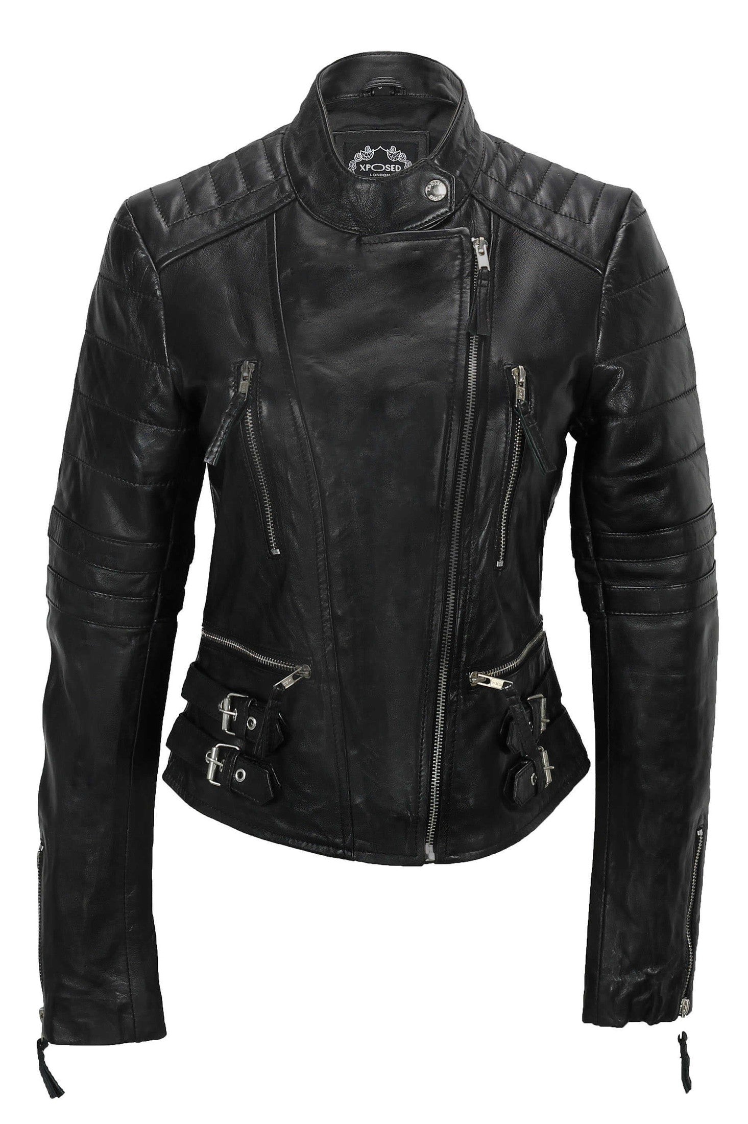 Ladies Women Soft Real Leather Biker Jacket Size
