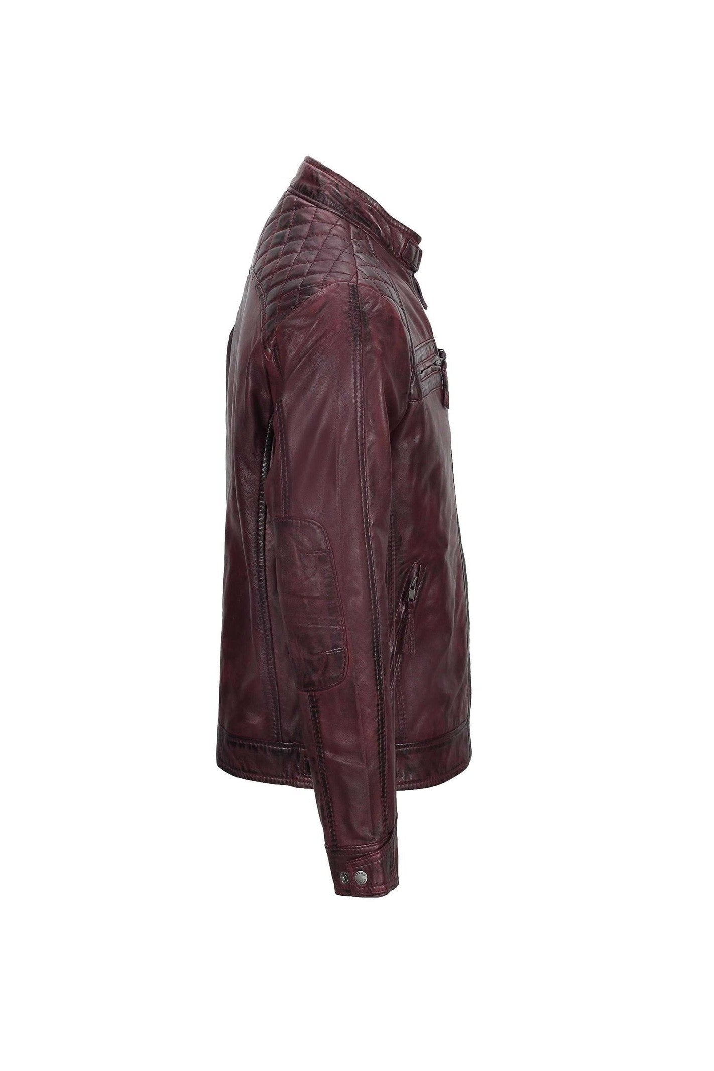 Mens Real Leather Antiqued Wash Wine Maroon Vintage Slim Fit Biker Style Jacket