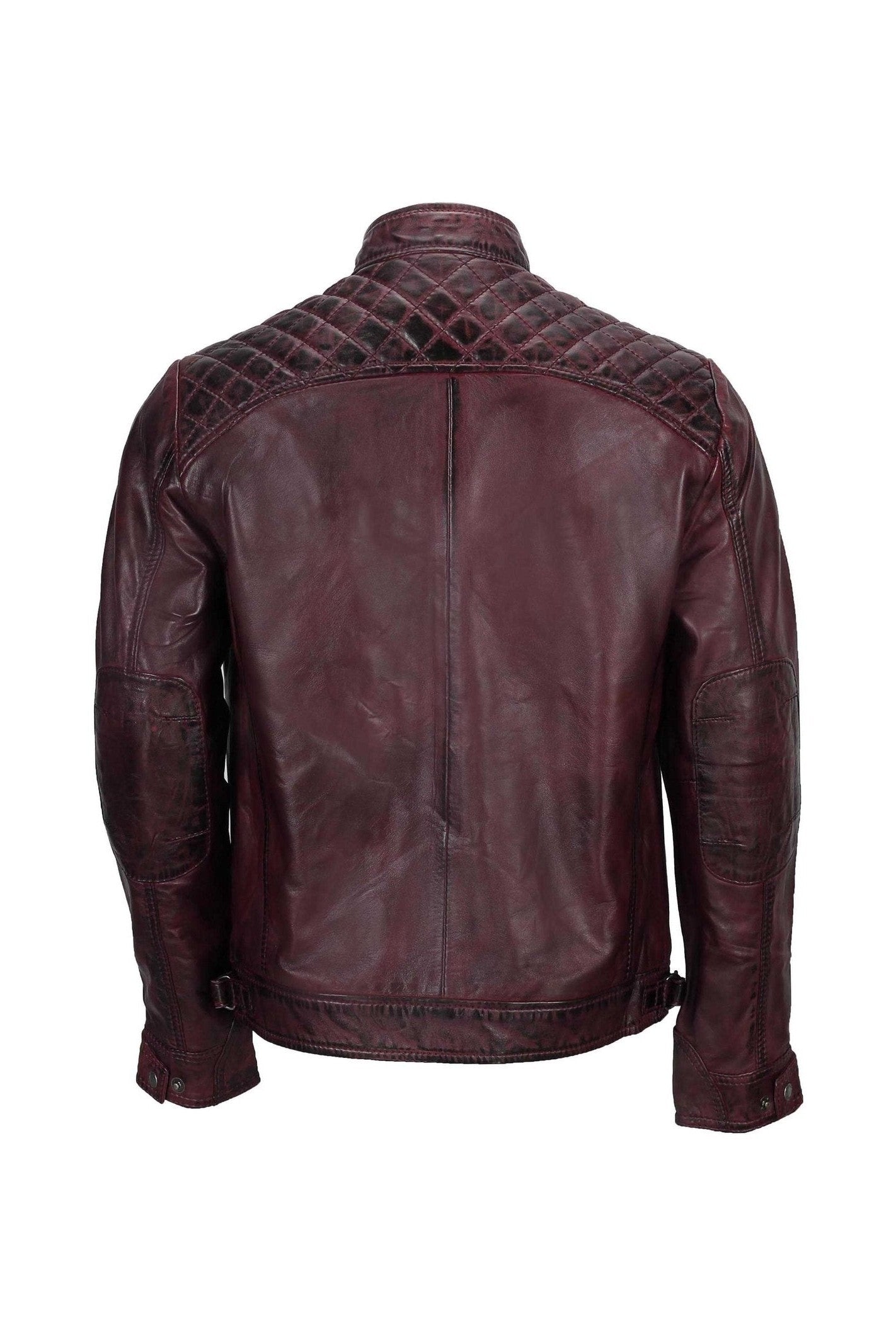 Mens Real Leather Antiqued Wash Wine Maroon Vintage Slim Fit Biker Style Jacket