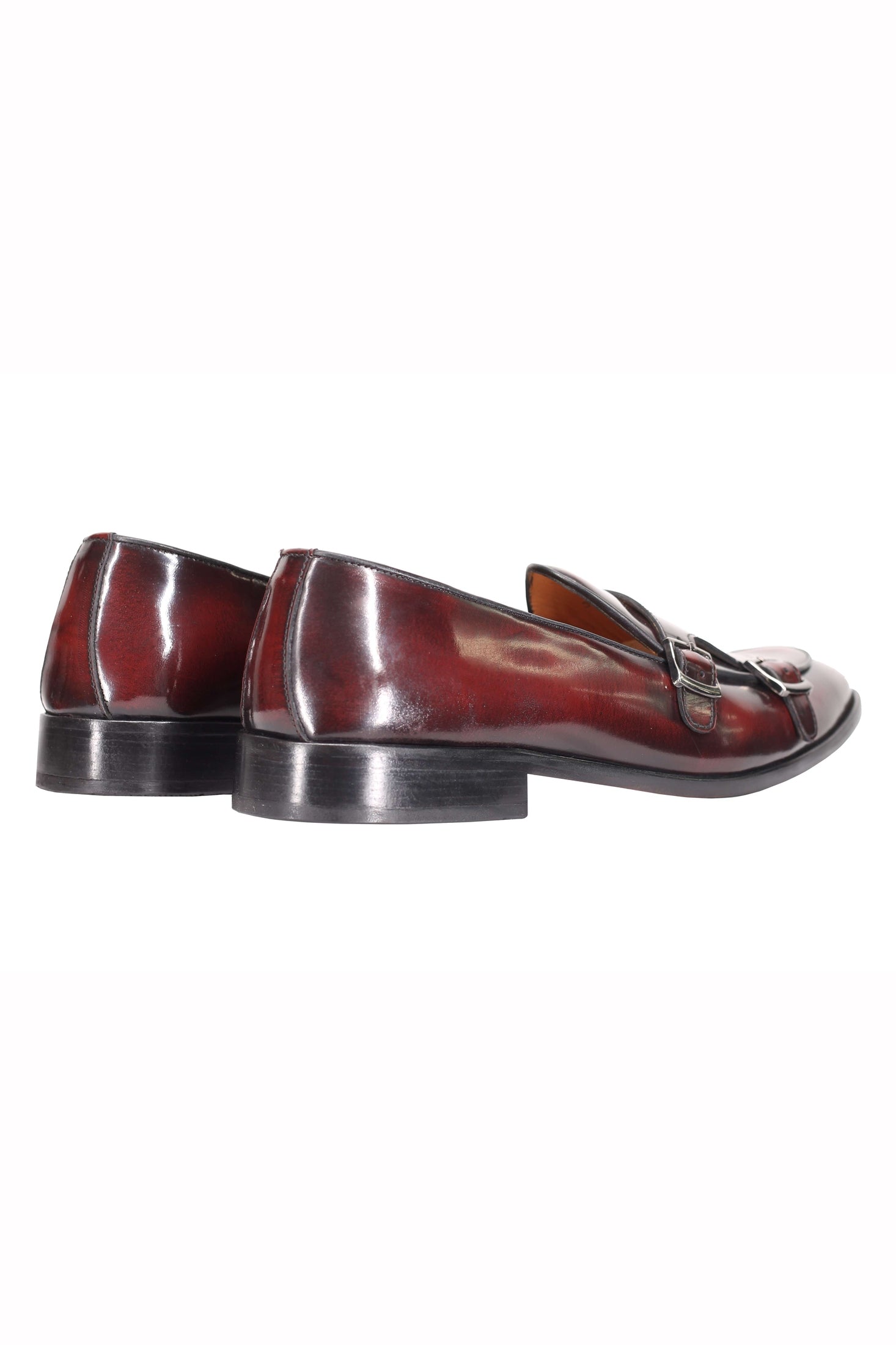 MAROON CALF LEATHER POLISHED DOUBLE MONK SHOES