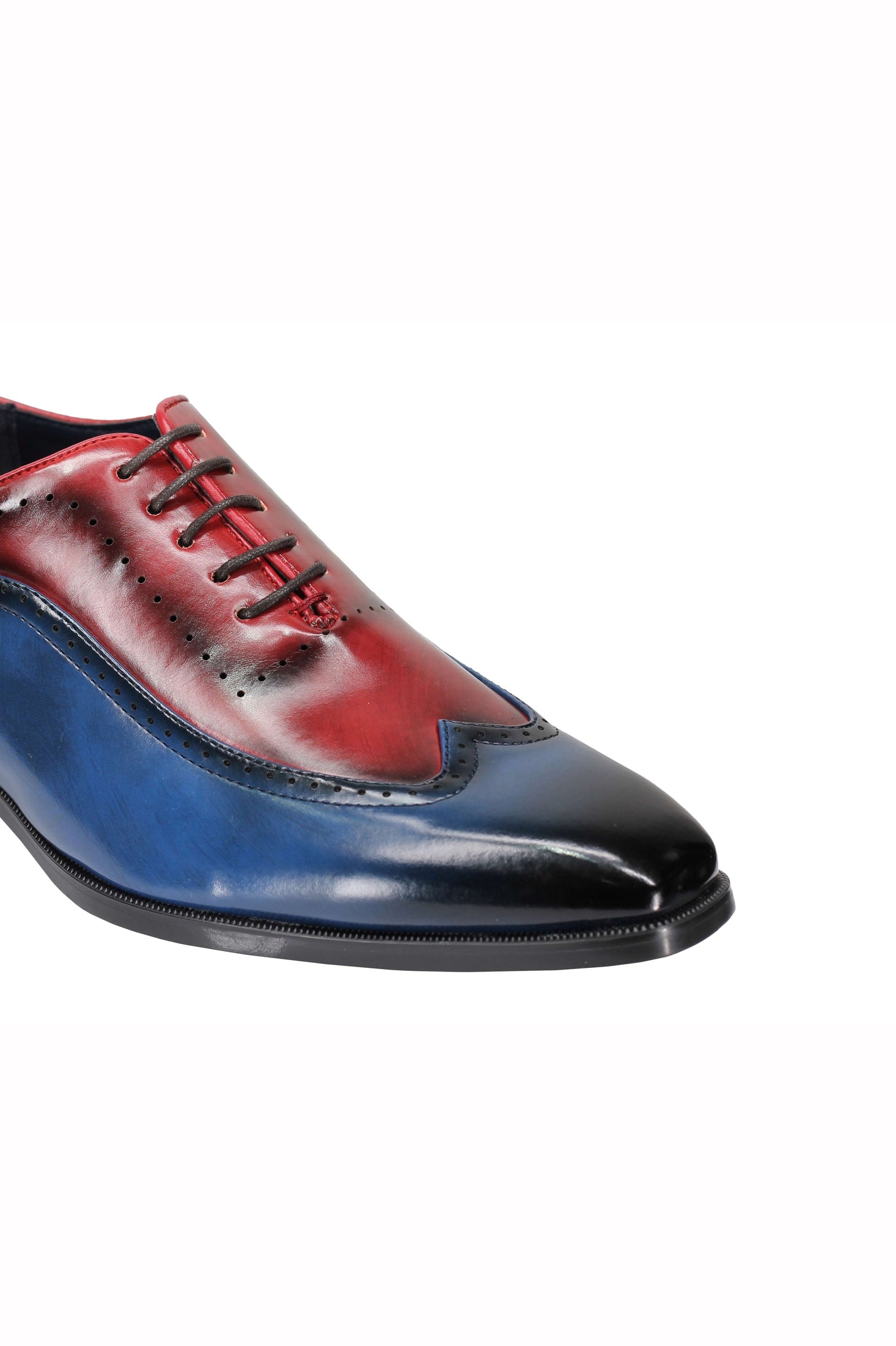 Mens Retro Brogue Shoes 2 Tone Colour Polished Faux Leather Dress Wingtip Oxford