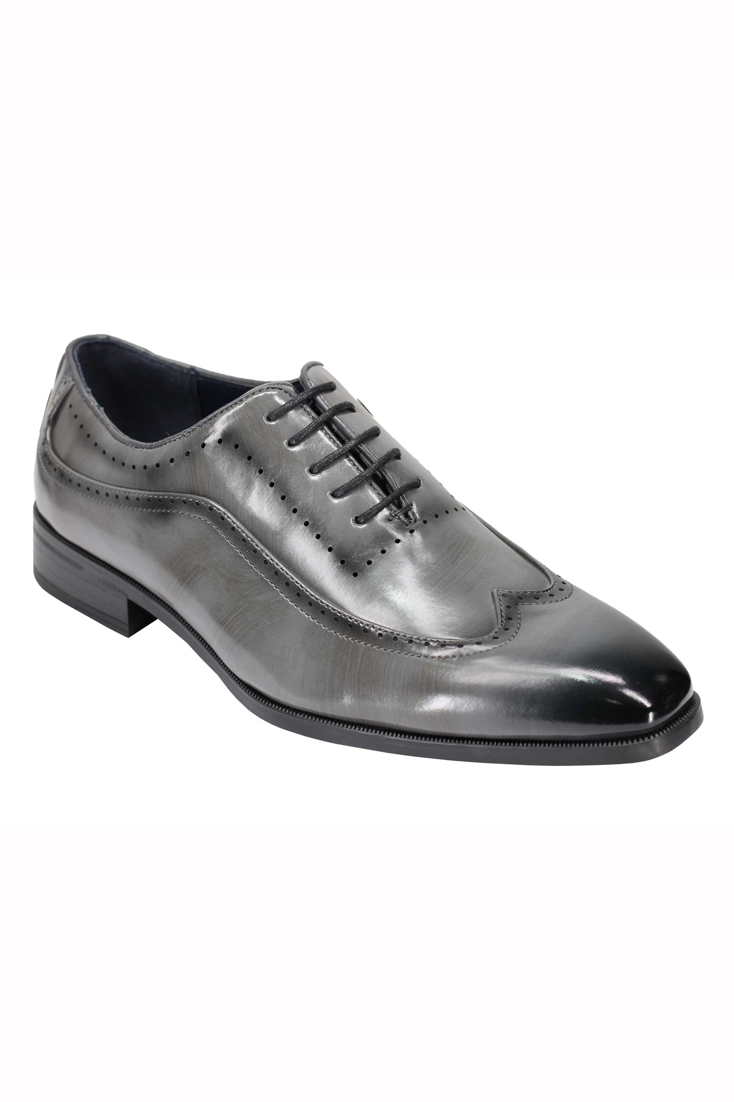 Mens Retro Brogue Shoes 2 Tone Colour Polished Faux Leather Dress Wingtip Oxford