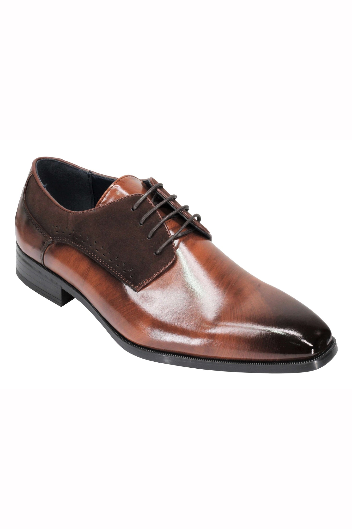 Mens Classic Derby Shoes 2 Tone Polished PU Leather Lace up Formal Dress Office