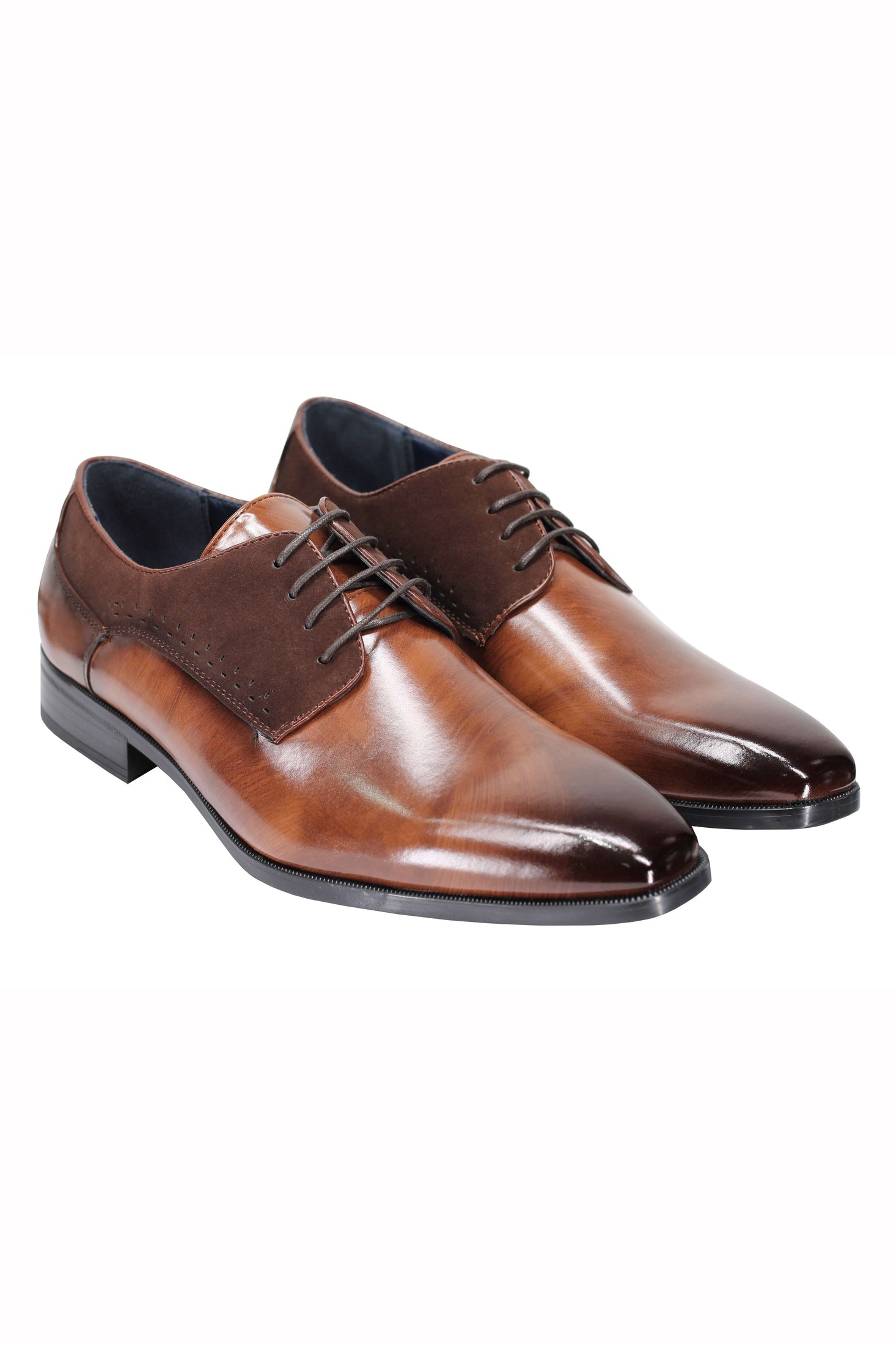 Mens Classic Derby Shoes 2 Tone Polished PU Leather Lace up Formal Dress Office