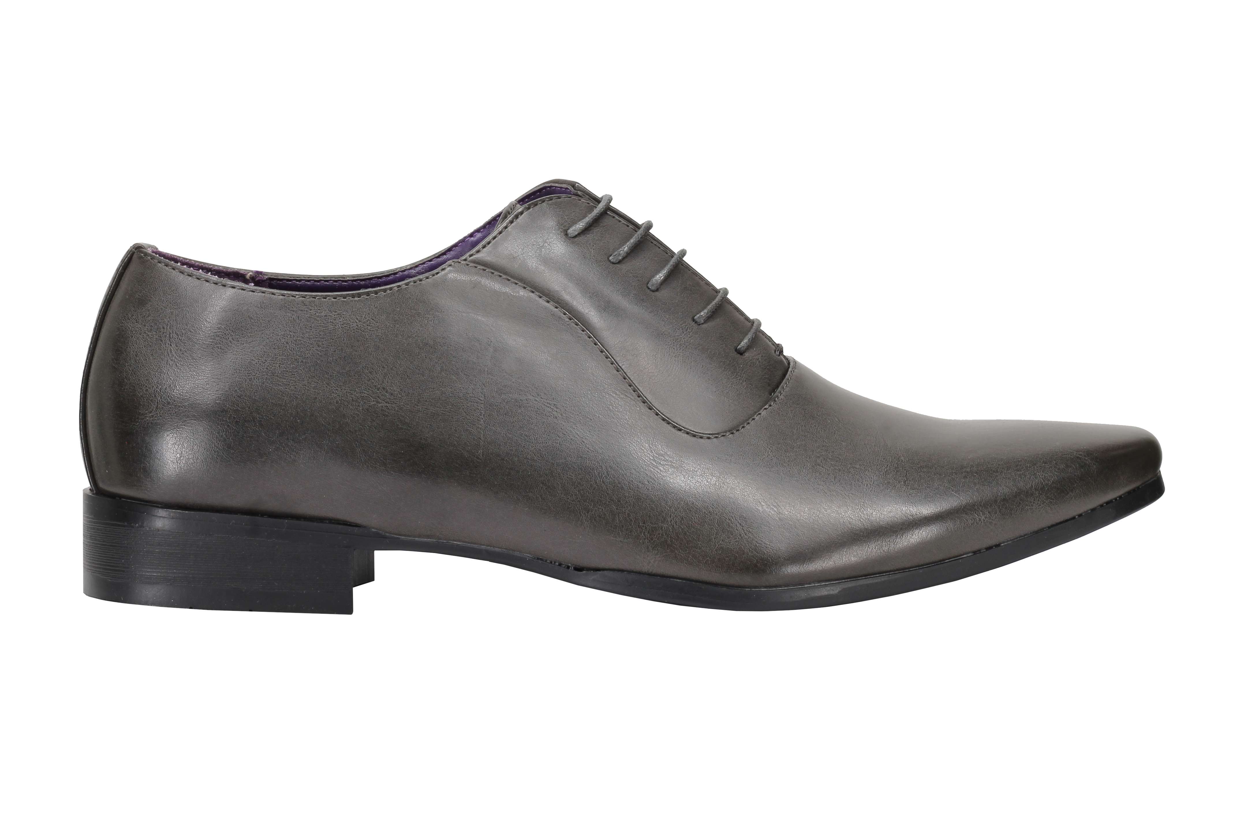 Mens Faux Leather Formal Office Shoes Smart Casual Oxford Lace up Black White Grey