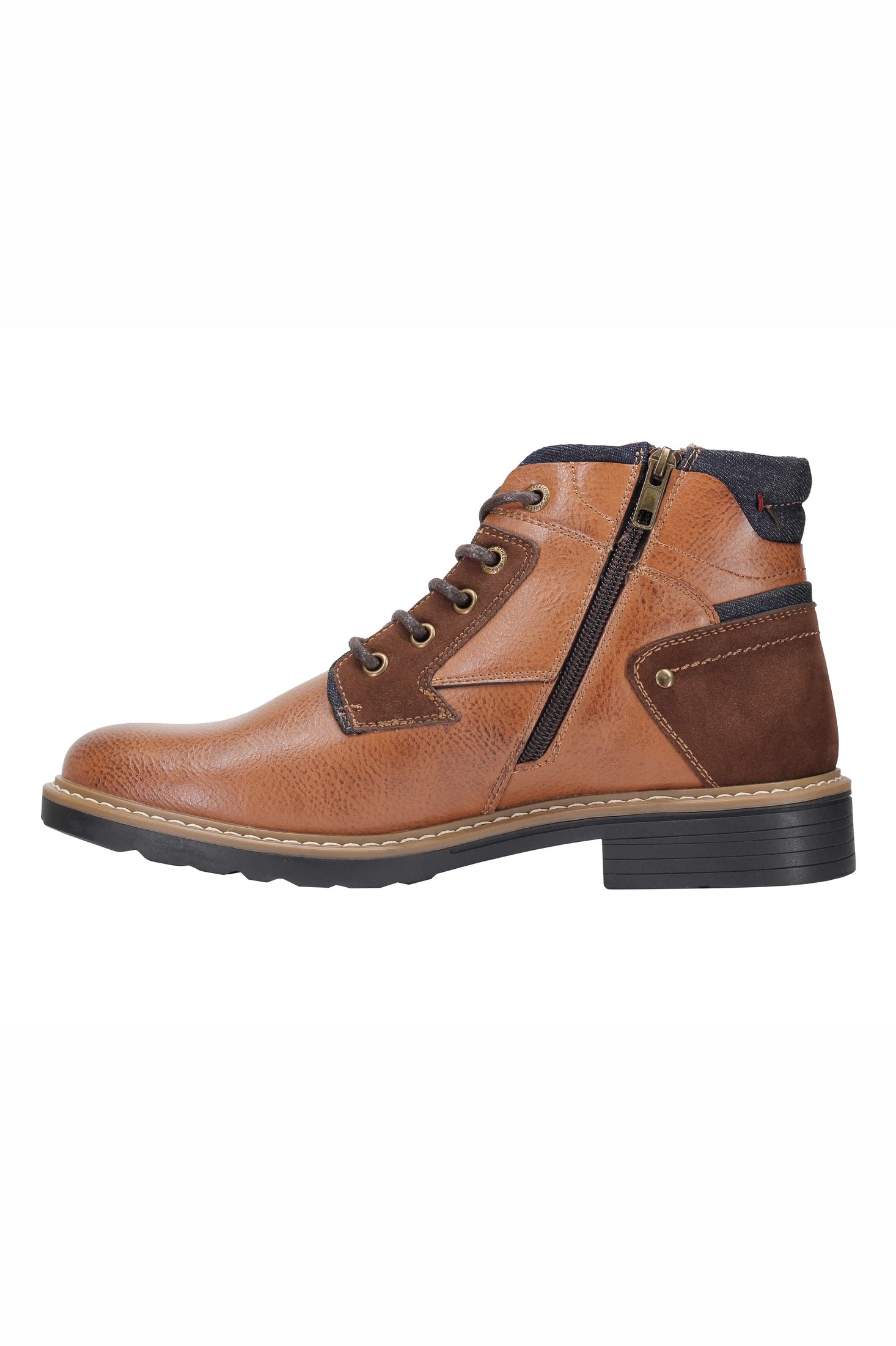Faux Leather Boots for Mens Smart Casual Lace up & Zipped Dress Mid Top Shoes