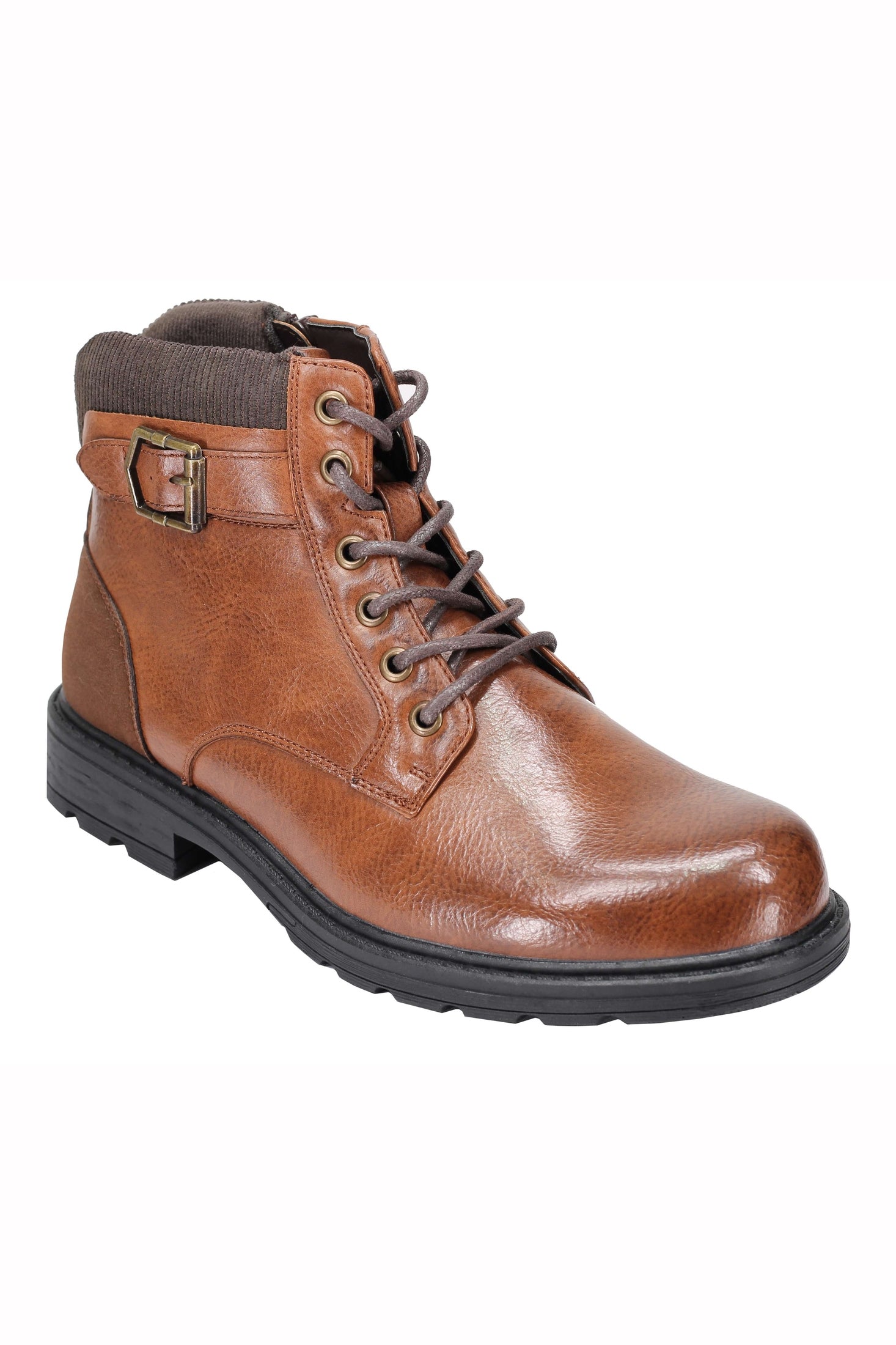Mens Boots Smart Retro Lace Up Side Zip Fashion Ankle Dress Shoes in Tan & Black