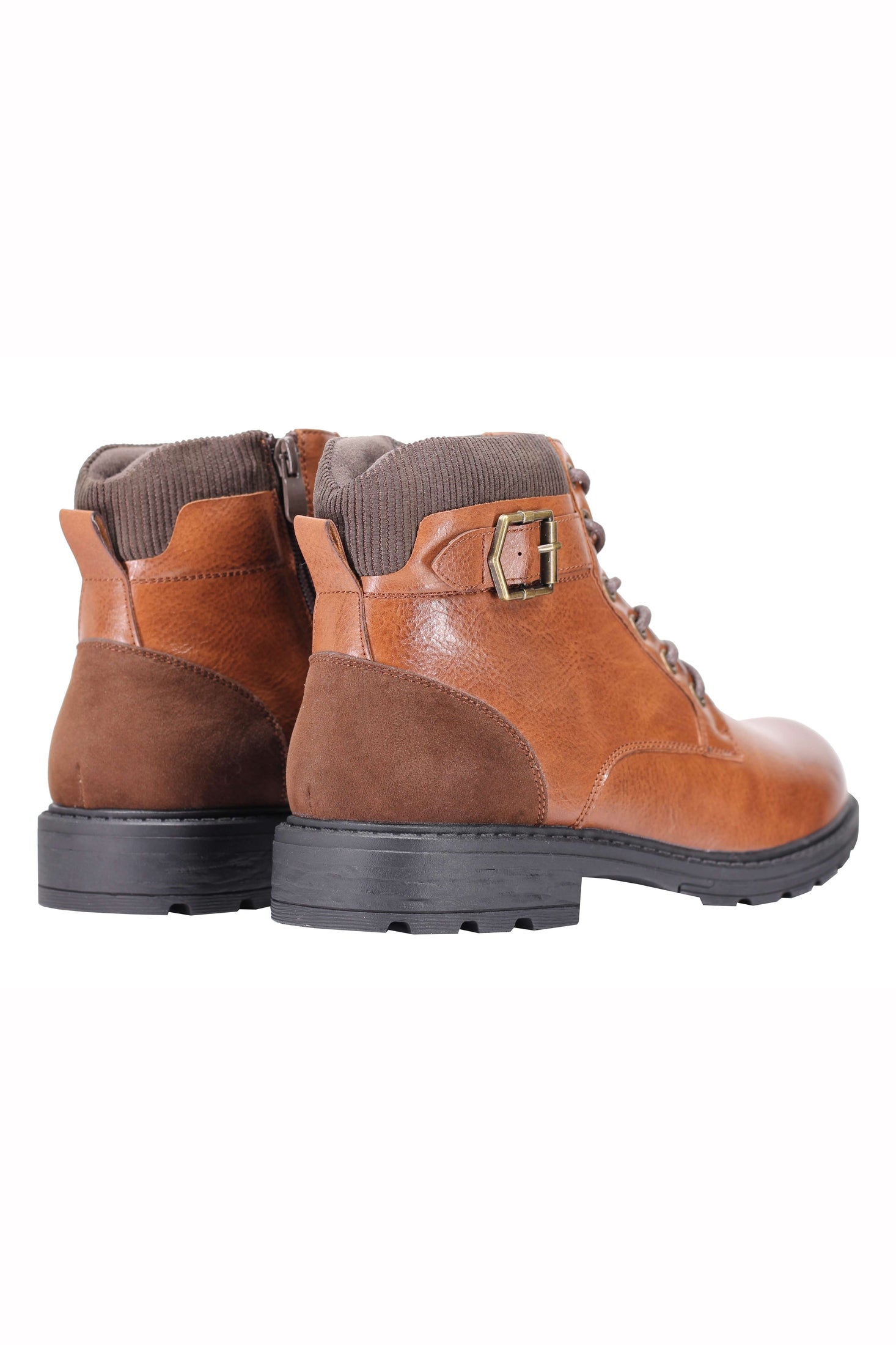 Mens Boots Smart Retro Lace Up Side Zip Fashion Ankle Dress Shoes in Tan & Black